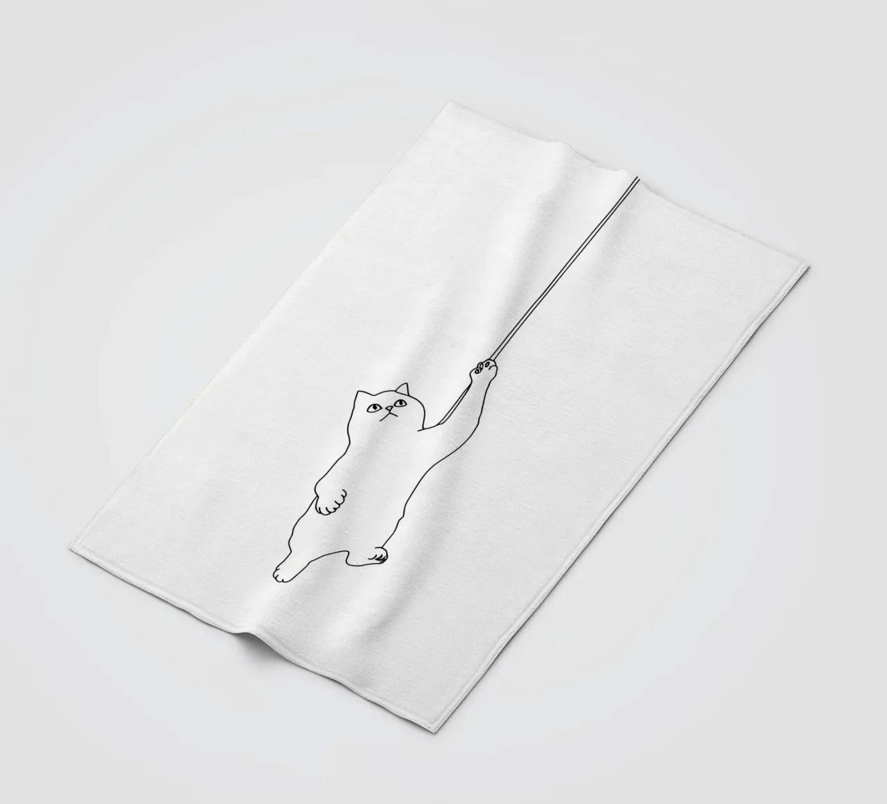 Minimalist Line Drawing of a Cat Hanging on a String | Moder fleece blanket by Viv Line Art
