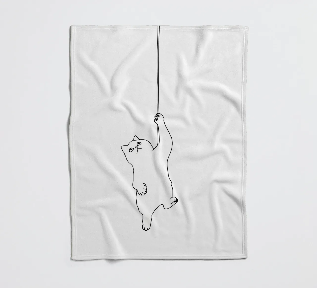 Minimalist Line Drawing of a Cat Hanging on a String | Moder fleece blanket by Viv Line Art