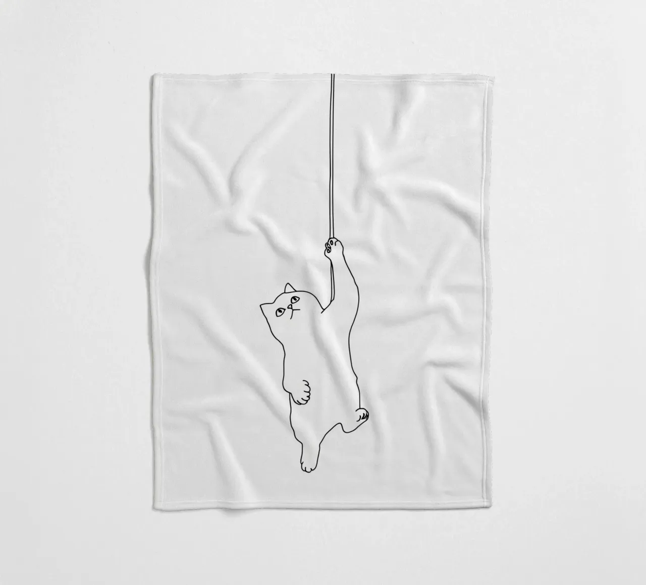 Minimalist Line Drawing of a Cat Hanging on a String | Moder fleece blanket by Viv Line Art