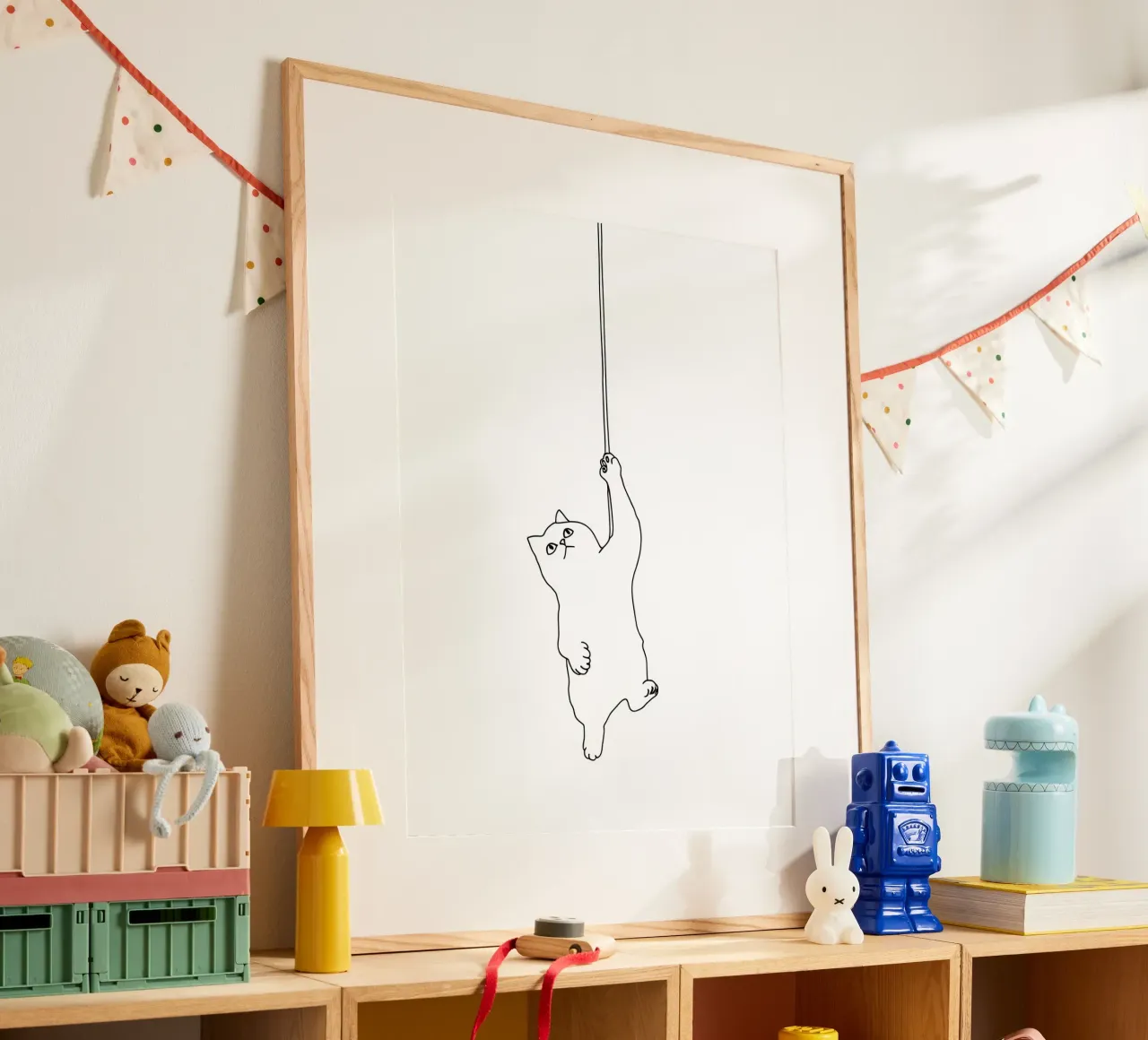 Minimalist Line Drawing of a Cat Hanging on a String | Moder hahnemühle by Viv Line Art