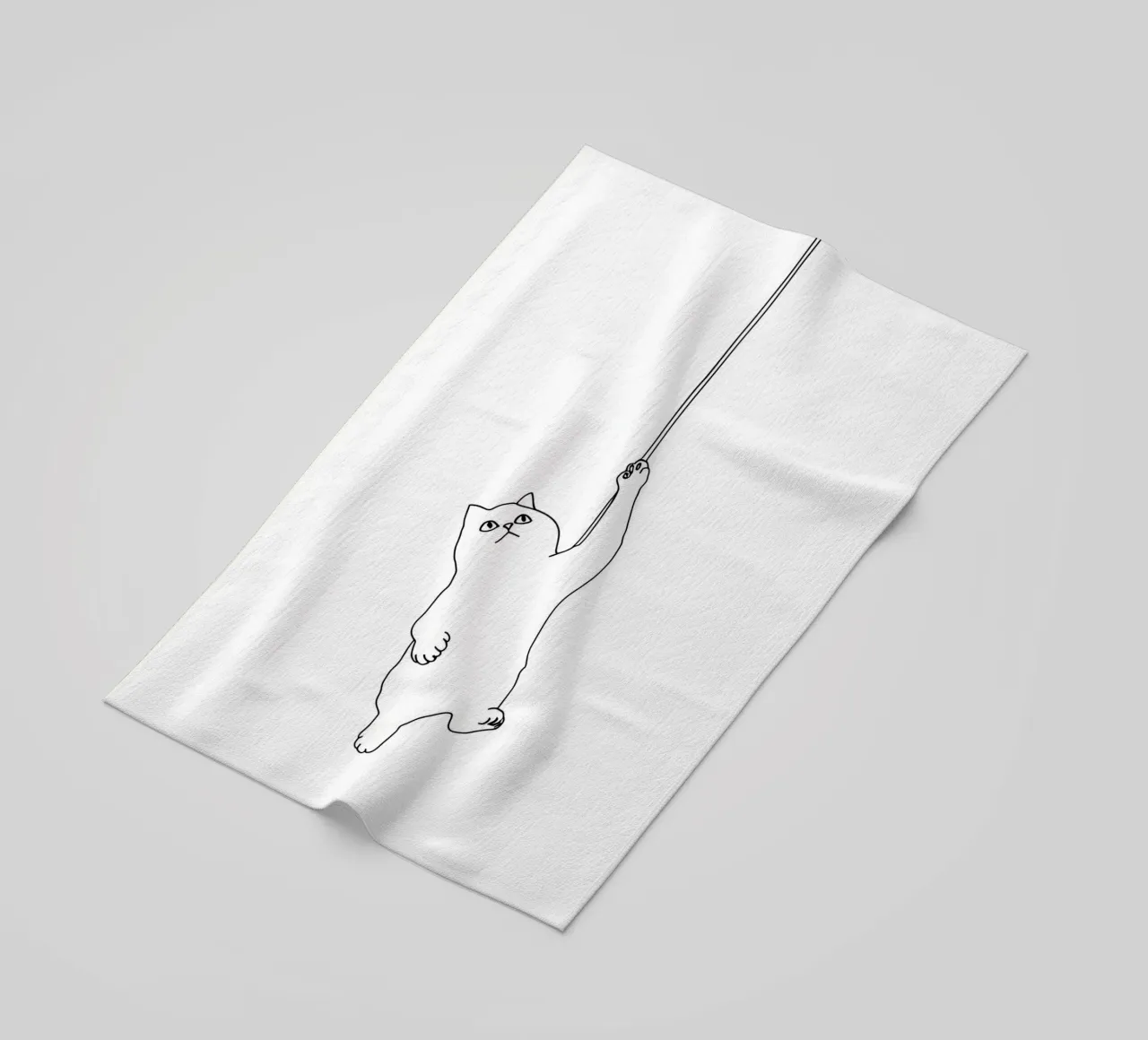 Minimalist Line Drawing of a Cat Hanging on a String | Moder beach towel by Viv Line Art