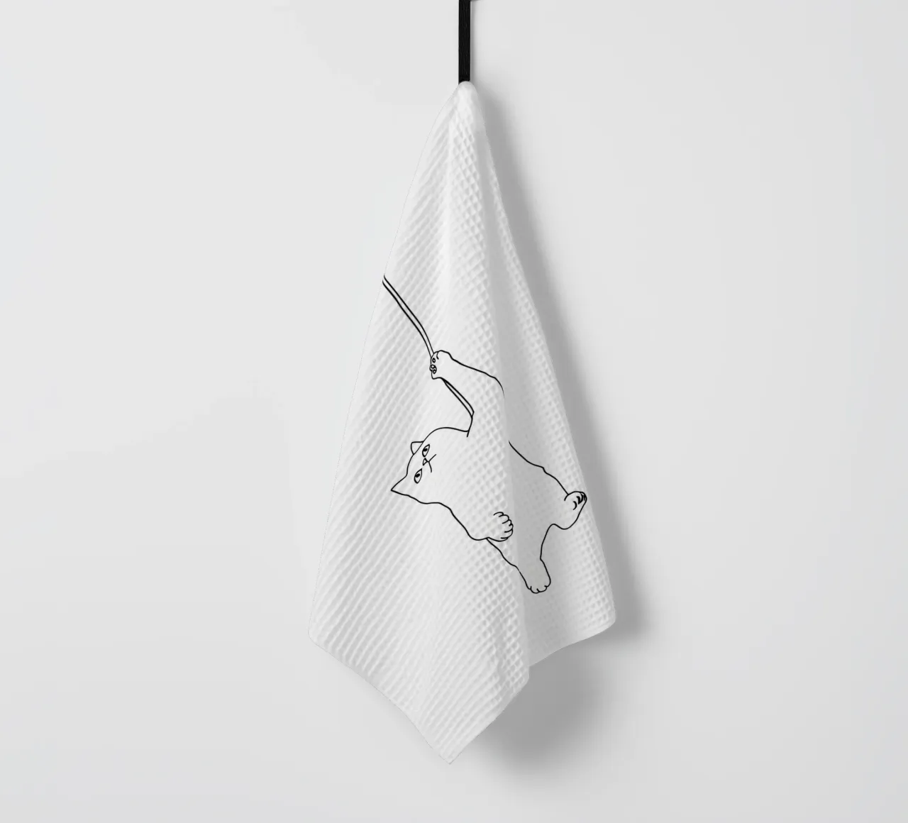 Minimalist Line Drawing of a Cat Hanging on a String | Moder tea towel by Viv Line Art