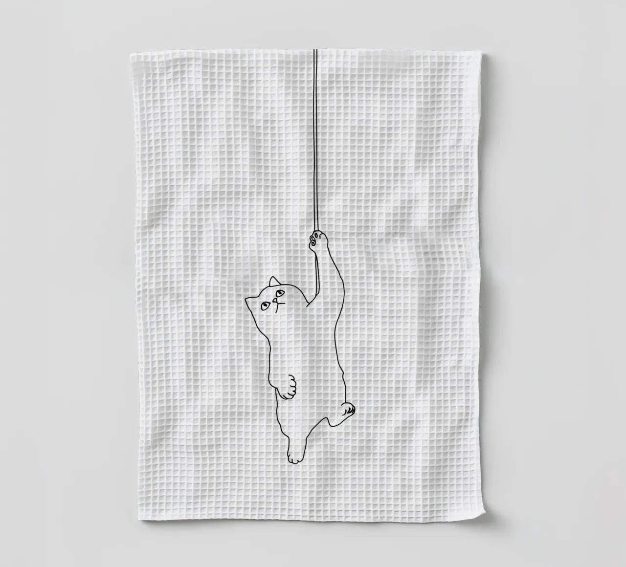 Minimalist Line Drawing of a Cat Hanging on a String | Moder tea towel by Viv Line Art
