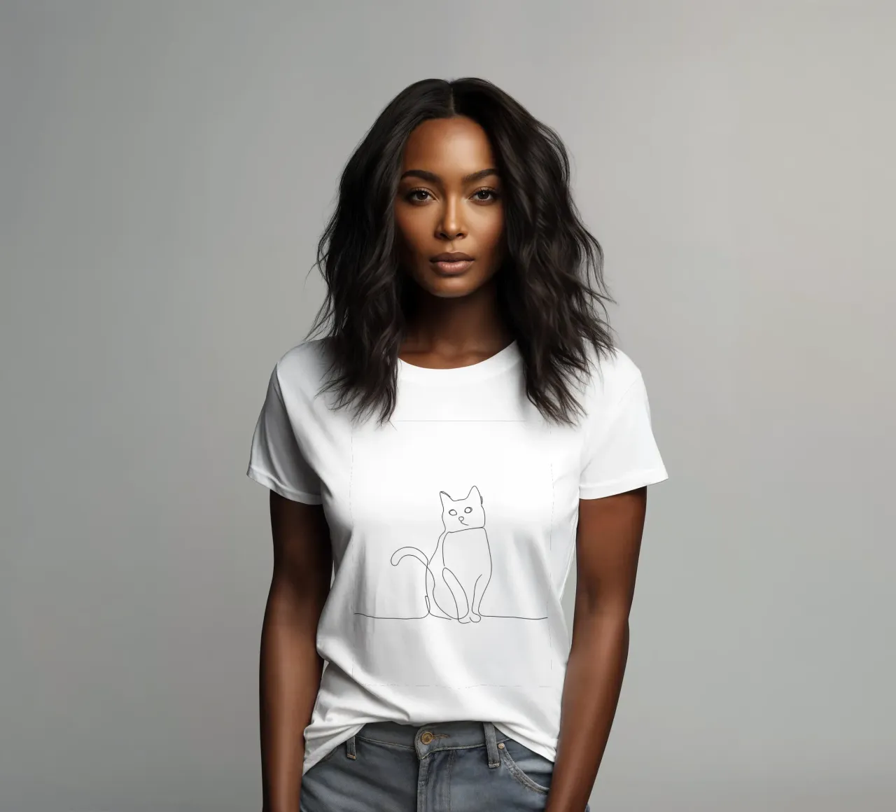 Minimalist Line Drawing of a Cat in Sitting Pose | Modern Ab women's fitted t-shirt by Viv Line Art