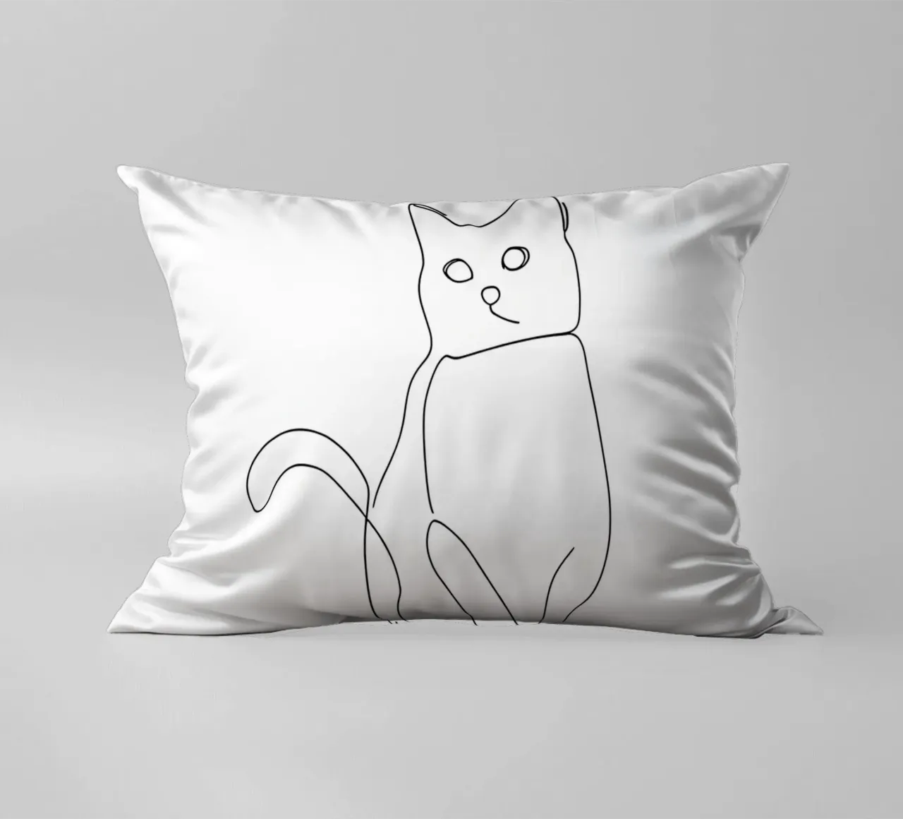 Minimalist Line Drawing of a Cat in Sitting Pose | Modern Ab decorative cushion by Viv Line Art