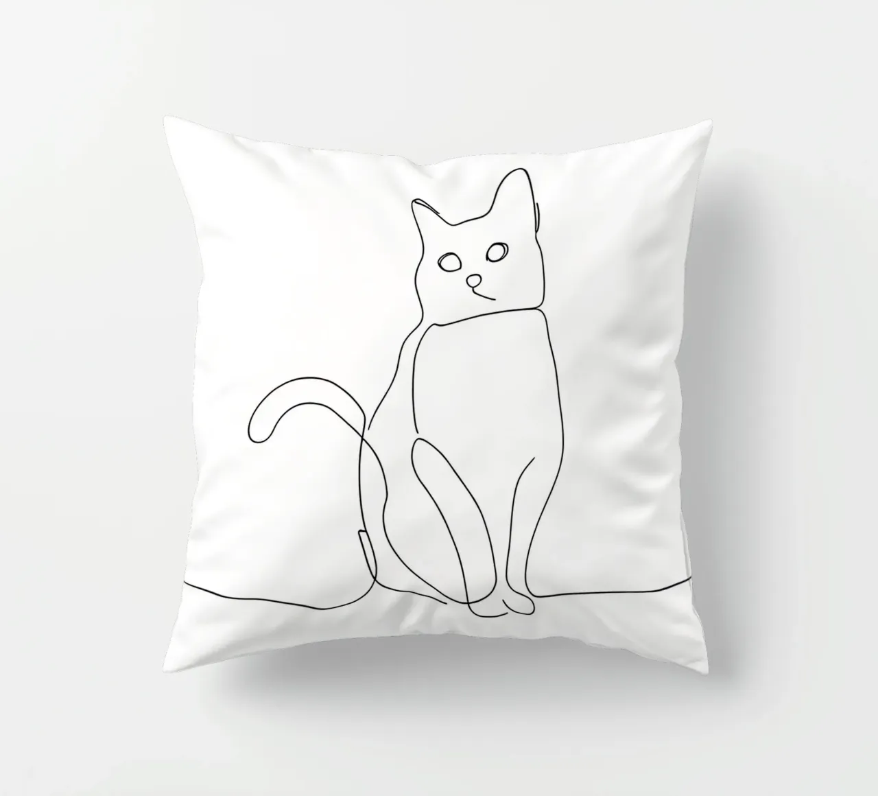 Minimalist Line Drawing of a Cat in Sitting Pose | Modern Ab decorative cushion by Viv Line Art