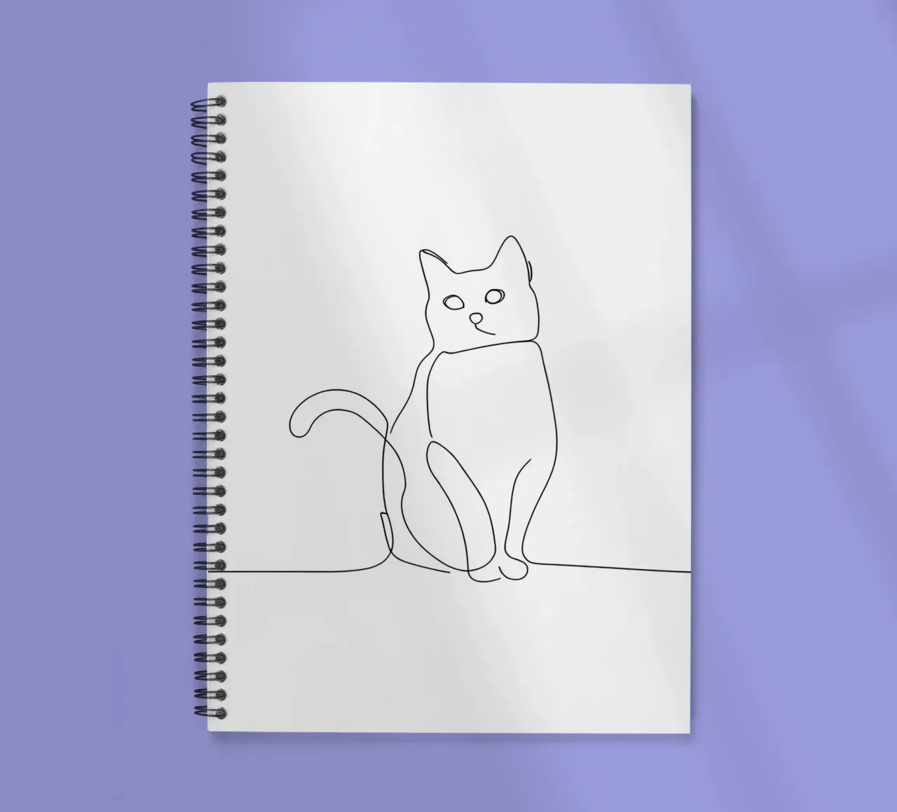 Minimalist Line Drawing of a Cat in Sitting Pose | Modern Ab spiral notebook by Viv Line Art