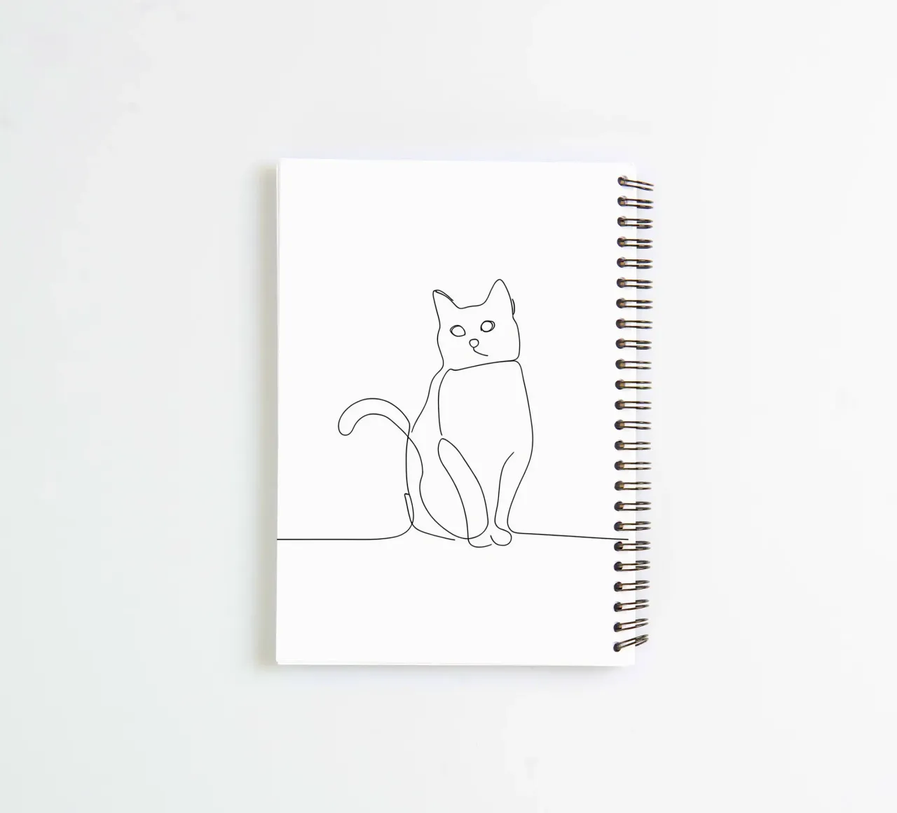 Minimalist Line Drawing of a Cat in Sitting Pose | Modern Ab spiral notebook by Viv Line Art