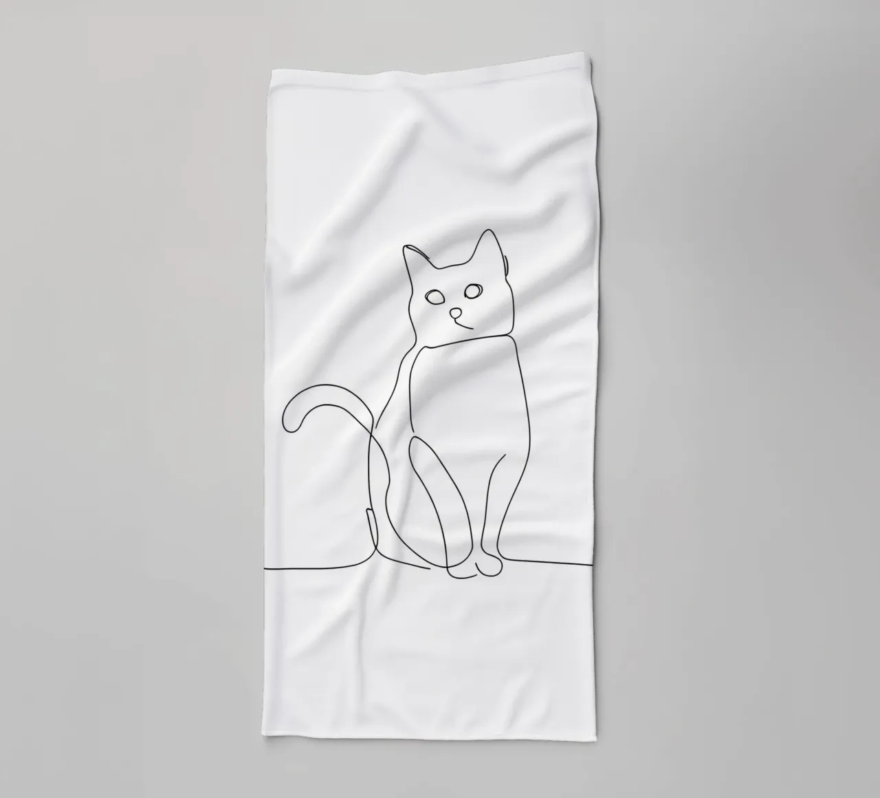Minimalist Line Drawing of a Cat in Sitting Pose | Modern Ab towel by Viv Line Art