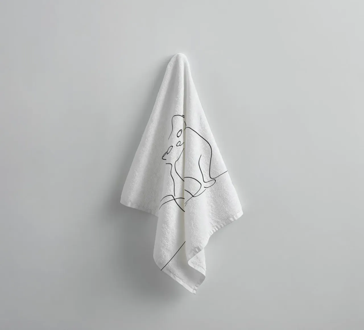 Minimalist Line Drawing of a Cat in Sitting Pose | Modern Ab towel by Viv Line Art