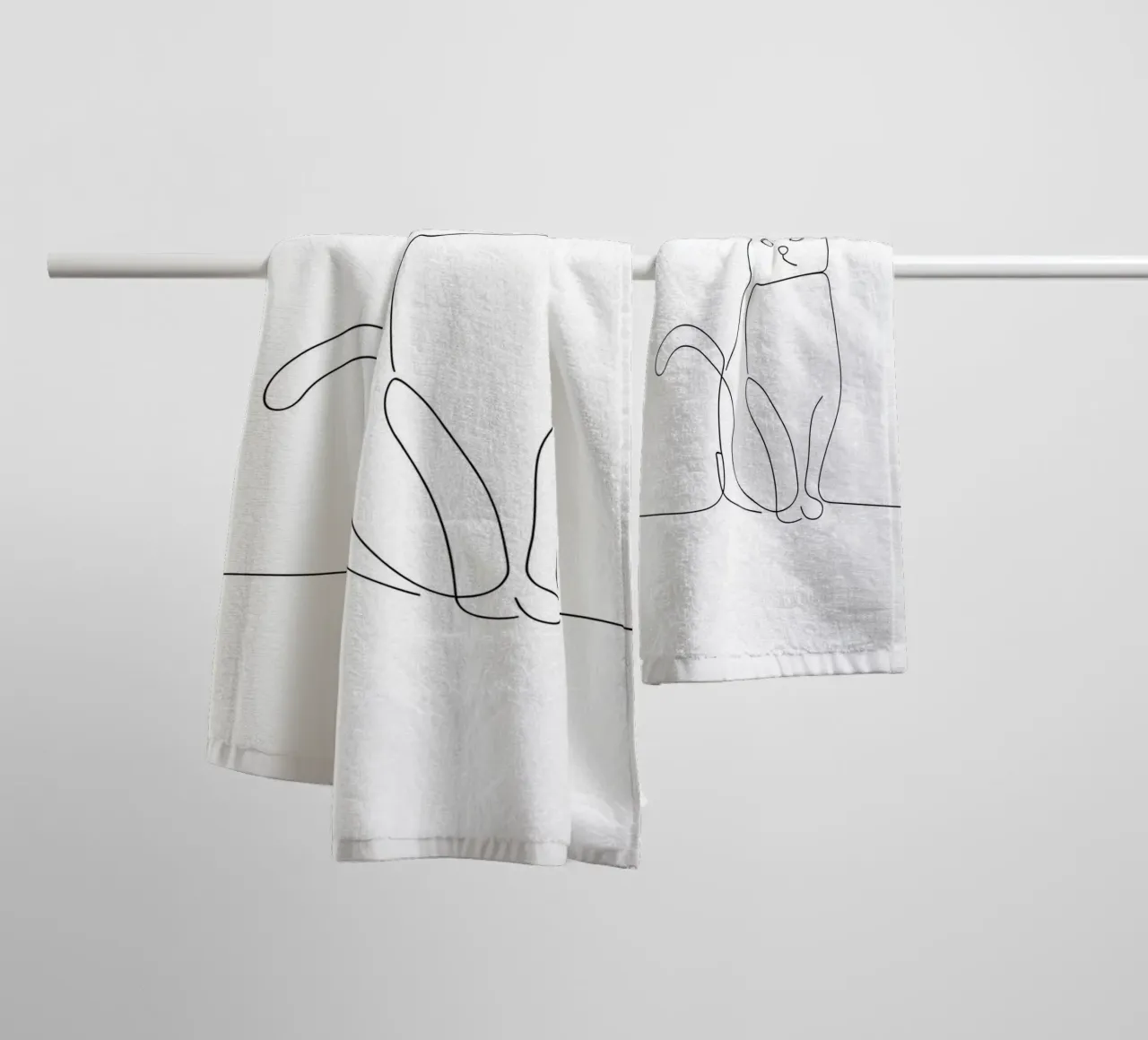 Minimalist Line Drawing of a Cat in Sitting Pose | Modern Ab towel by Viv Line Art