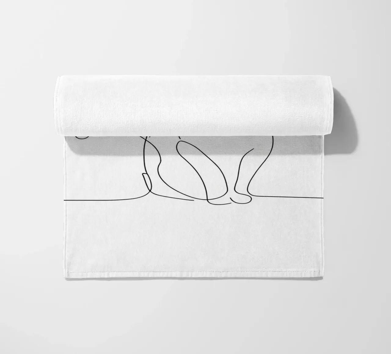 Minimalist Line Drawing of a Cat in Sitting Pose | Modern Ab beach towel by Viv Line Art