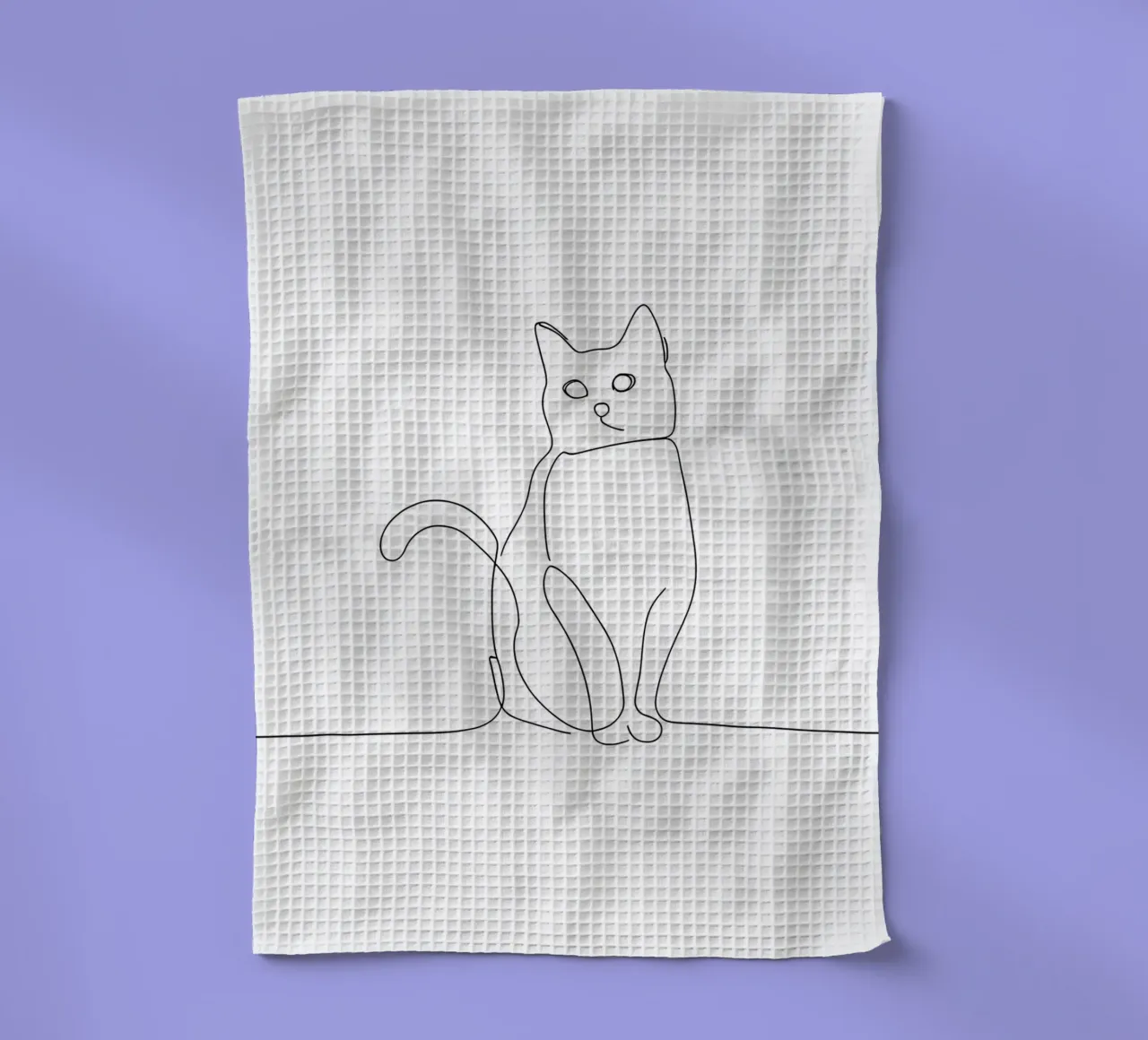 Dessin au trait minimaliste d'un chat en position assise | Modern Ab torchon de Viv Line Art