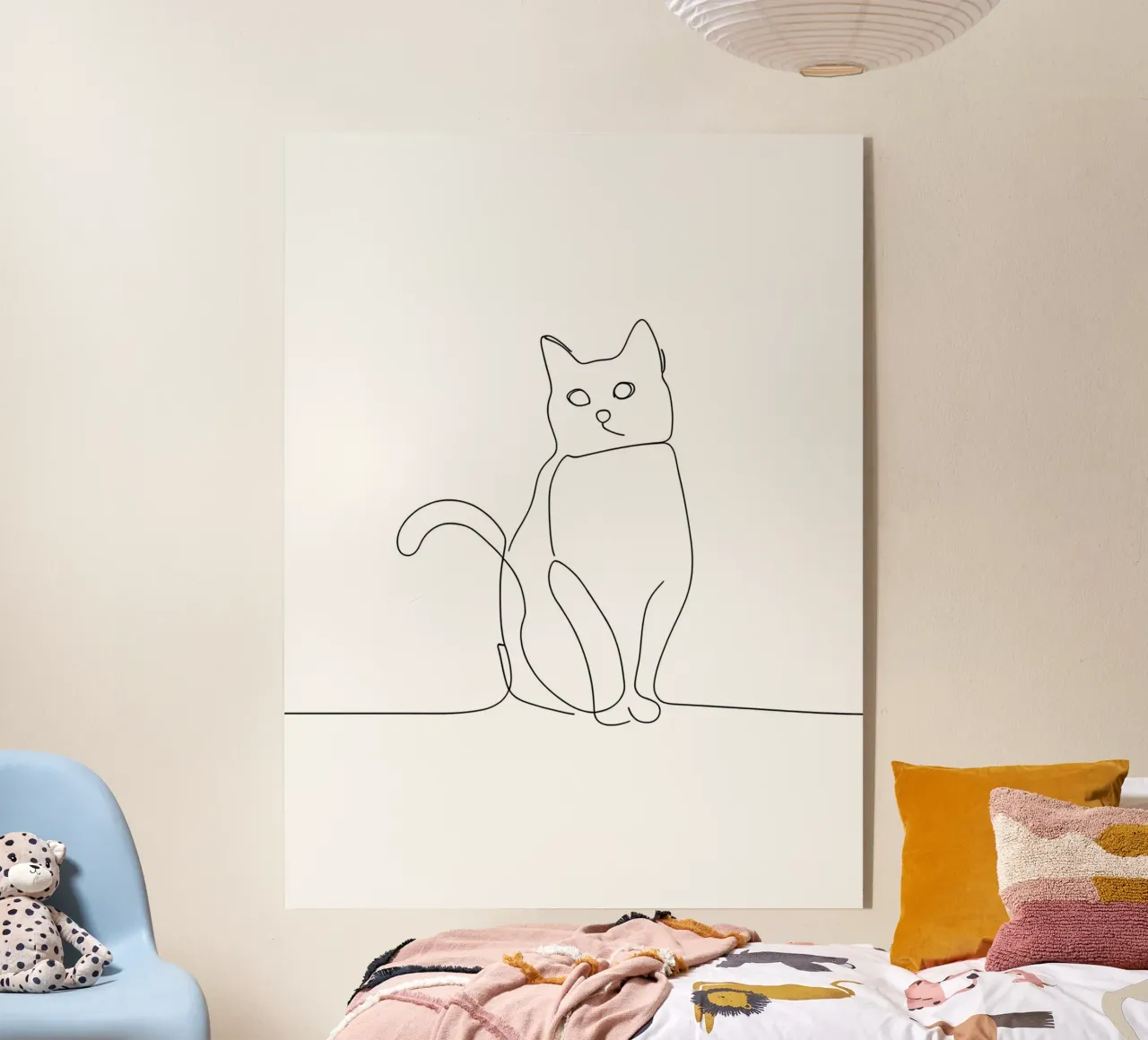 Dessin au trait minimaliste d'un chat en position assise | Modern Ab plexiglas de Viv Line Art