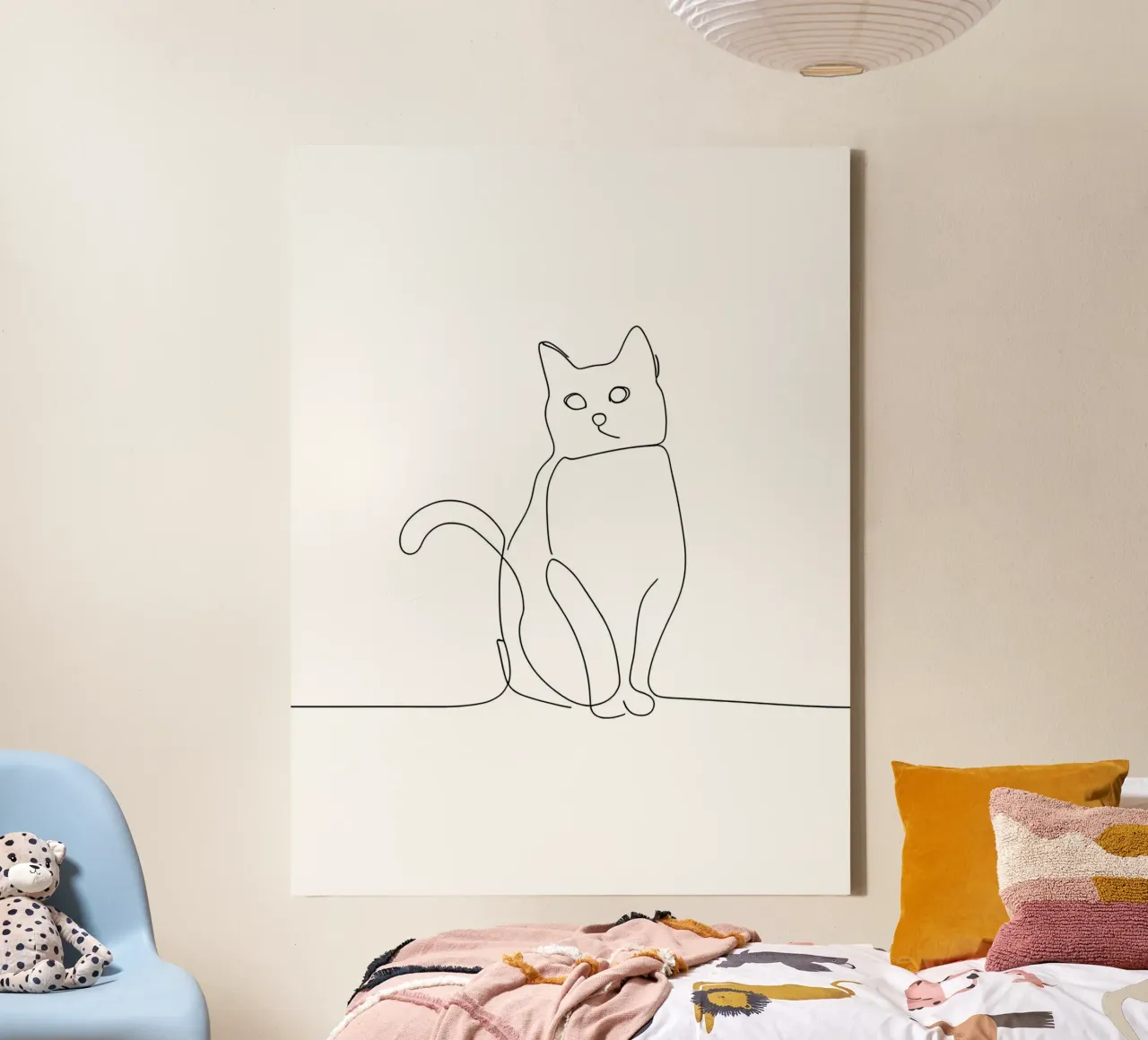 Minimalist Line Drawing of a Cat in Sitting Pose | Modern Ab canvas by Viv Line Art