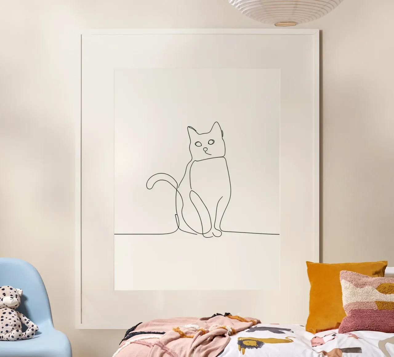 Disegno lineare minimalista di un gatto in posizione seduta | Modern Ab poster da Viv Line Art