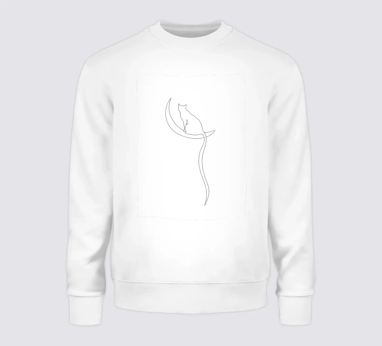 Minimalist Line Drawing of a Cat on the Moon | Modern Art sweatshirt by Viv Line Art
