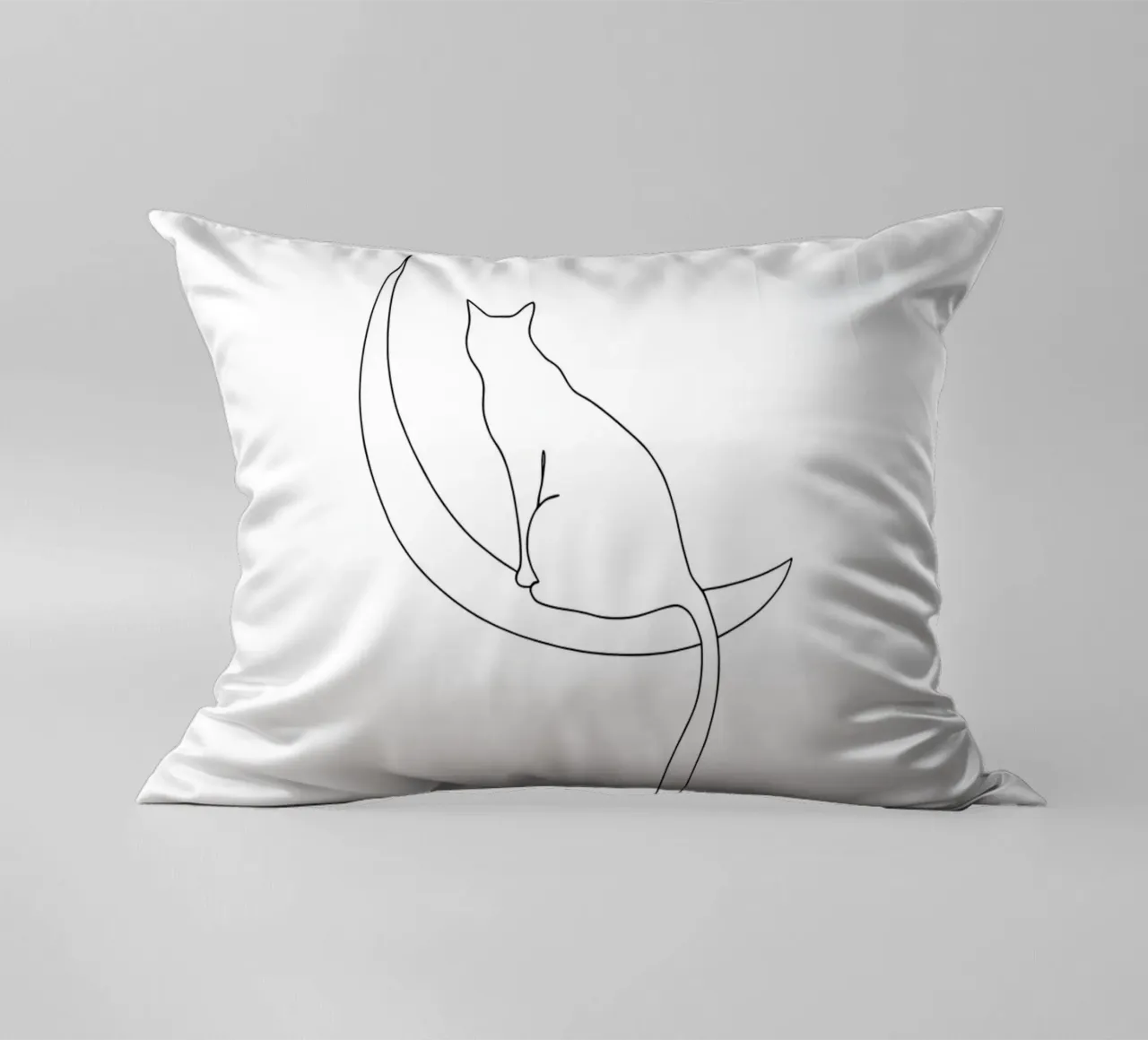 Minimalist Line Drawing of a Cat on the Moon | Modern Art decorative cushion by Viv Line Art
