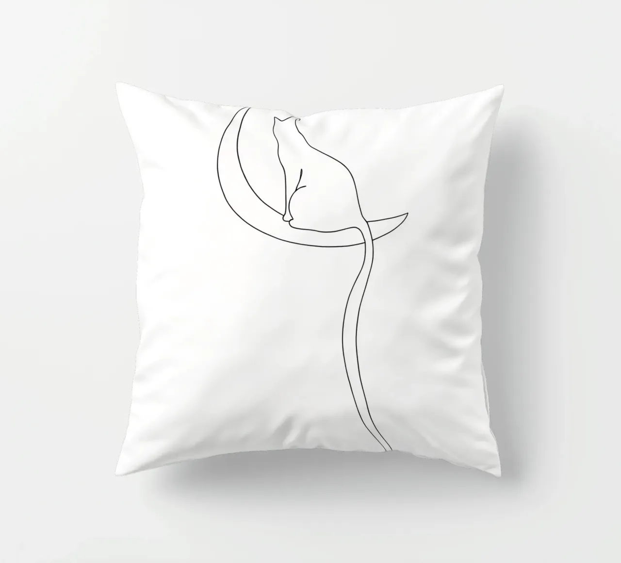 Minimalist Line Drawing of a Cat on the Moon | Modern Art decorative cushion by Viv Line Art