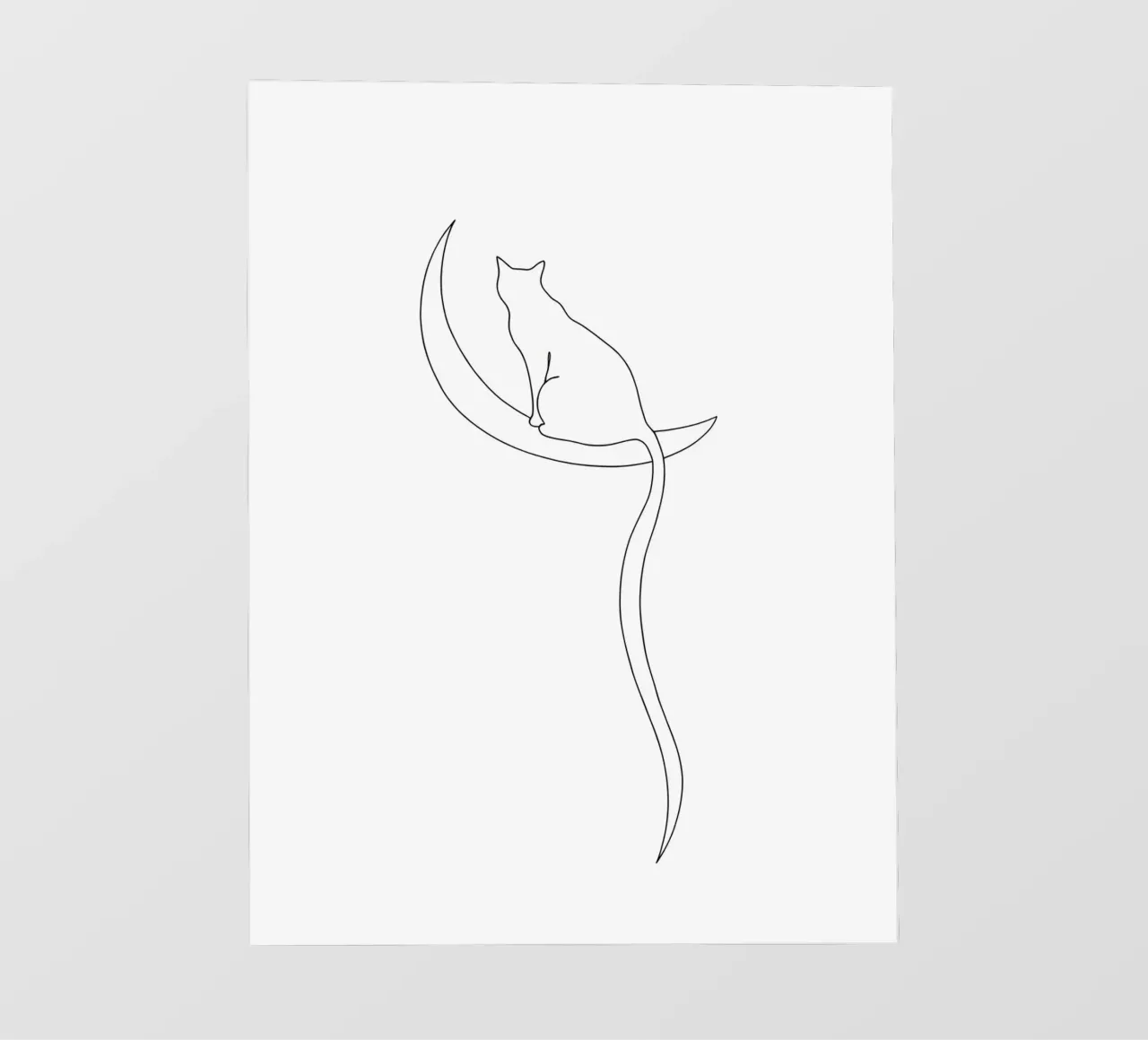 Minimalist Line Drawing of a Cat on the Moon | Modern Art backlit film by Viv Line Art