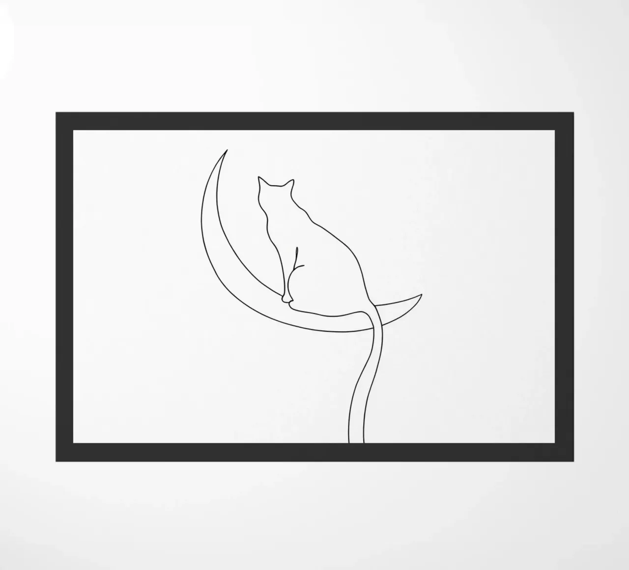 Minimalist Line Drawing of a Cat on the Moon | Modern Art doormat by Viv Line Art