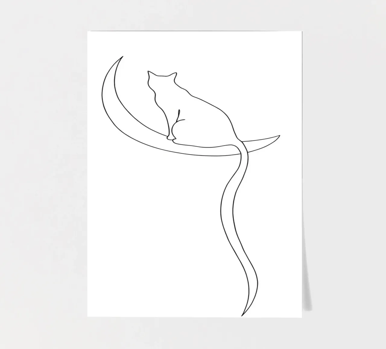 Minimalist Line Drawing of a Cat on the Moon | Modern Art sticker sheet by Viv Line Art