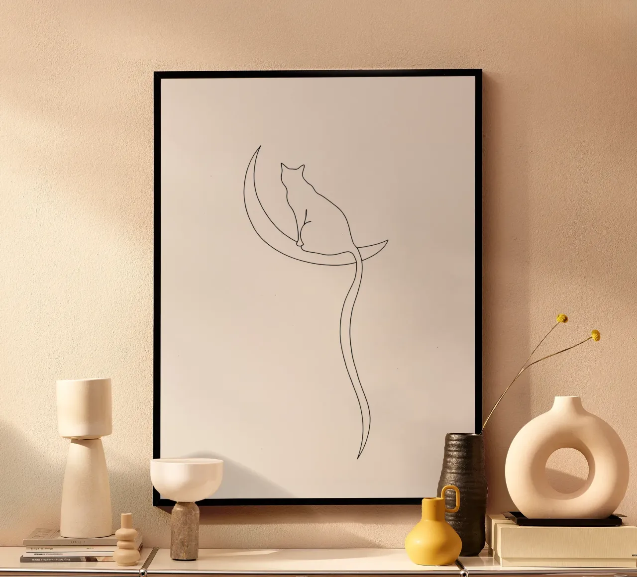 Minimalist Line Drawing of a Cat on the Moon | Modern Art hahnemühle by Viv Line Art