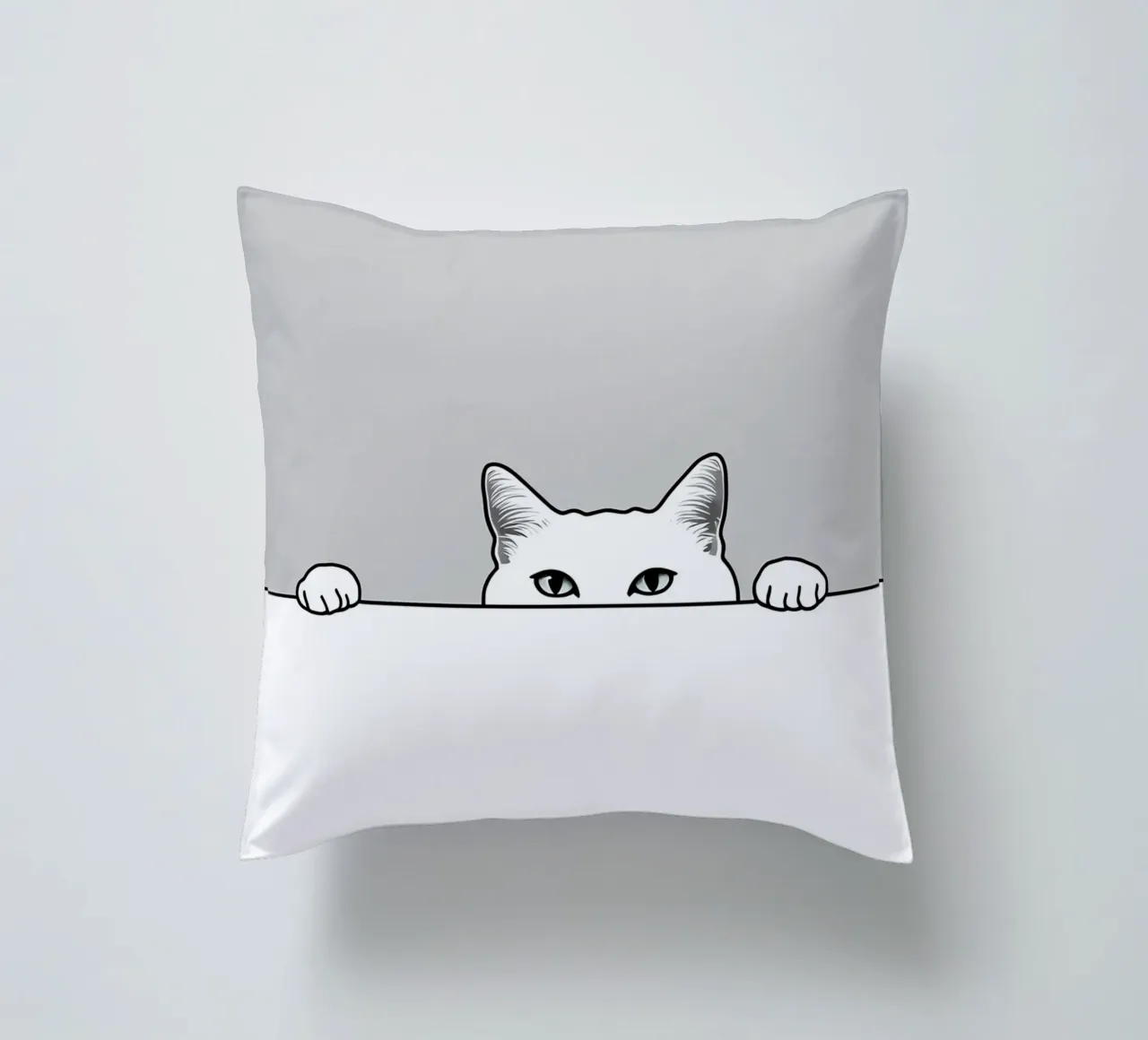 Minimalist Line Drawing of a Cat Peeking | Modern Abstract decorative cushion by Viv Line Art