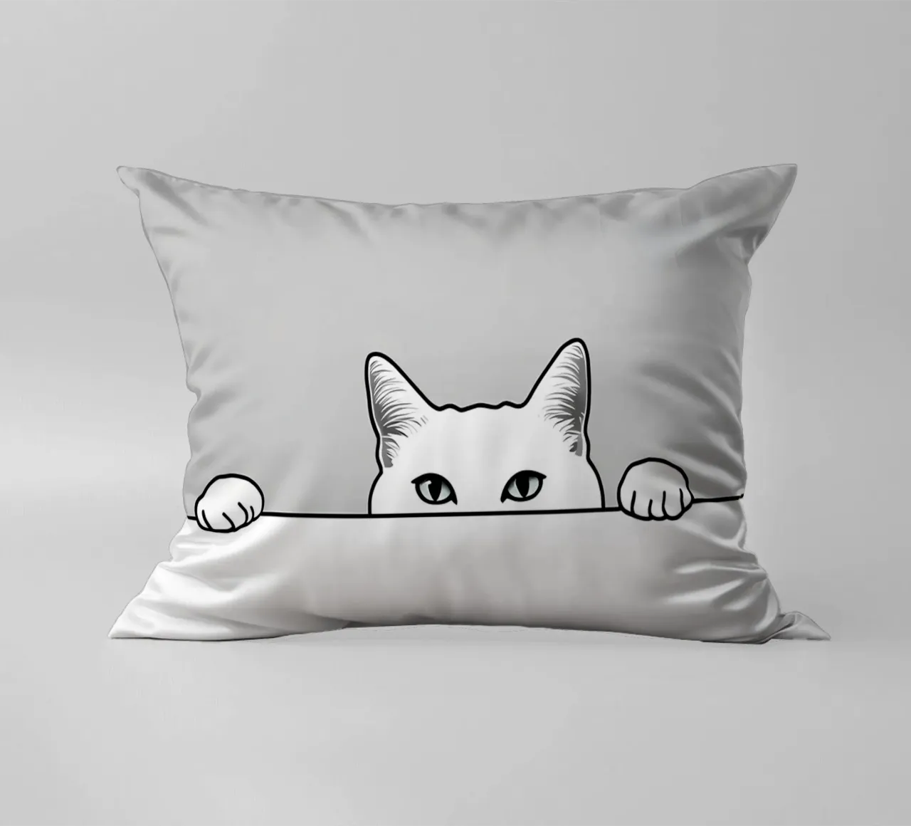 Minimalist Line Drawing of a Cat Peeking | Modern Abstract decorative cushion by Viv Line Art