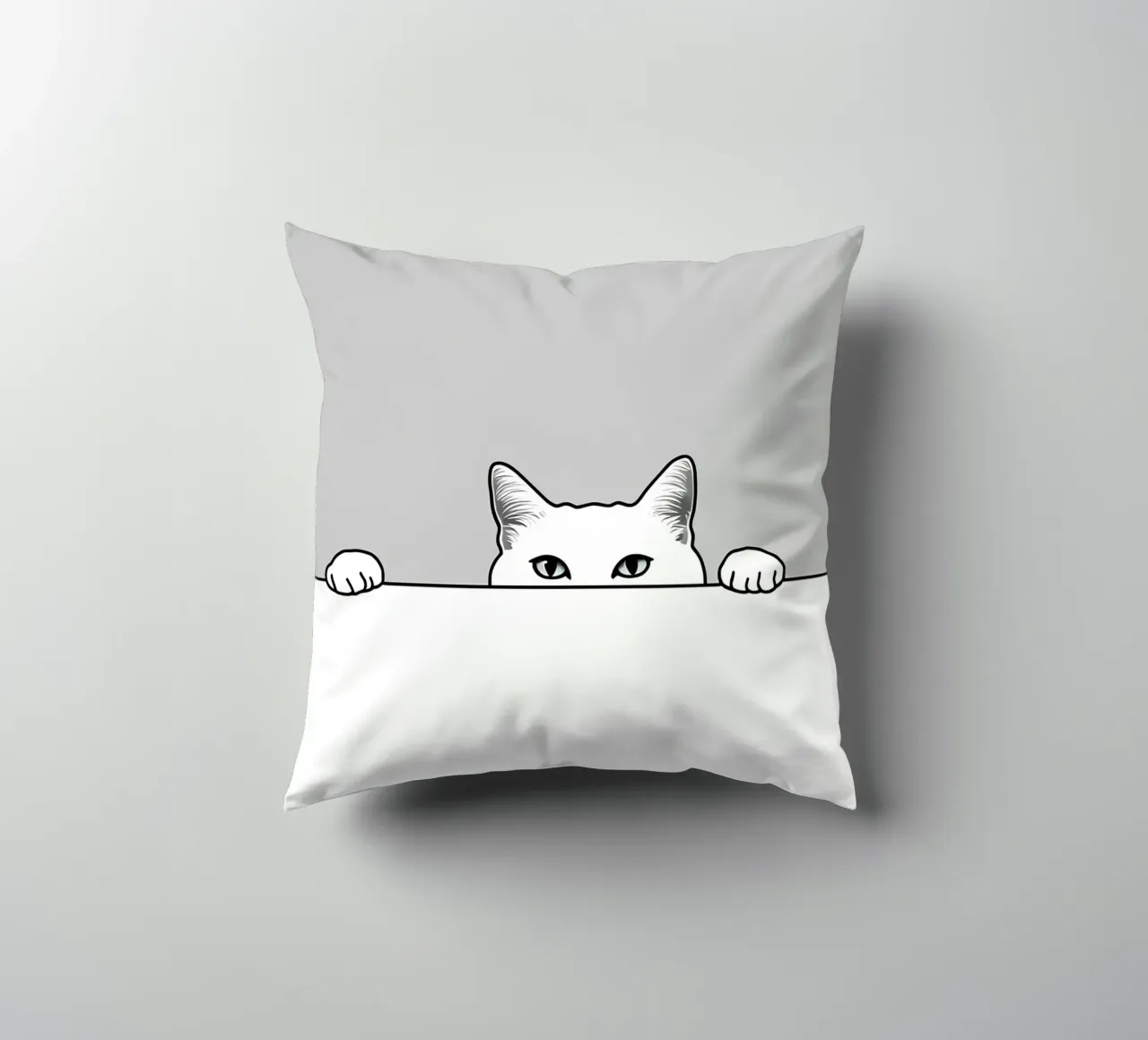 Minimalist Line Drawing of a Cat Peeking | Modern Abstract decorative cushion by Viv Line Art