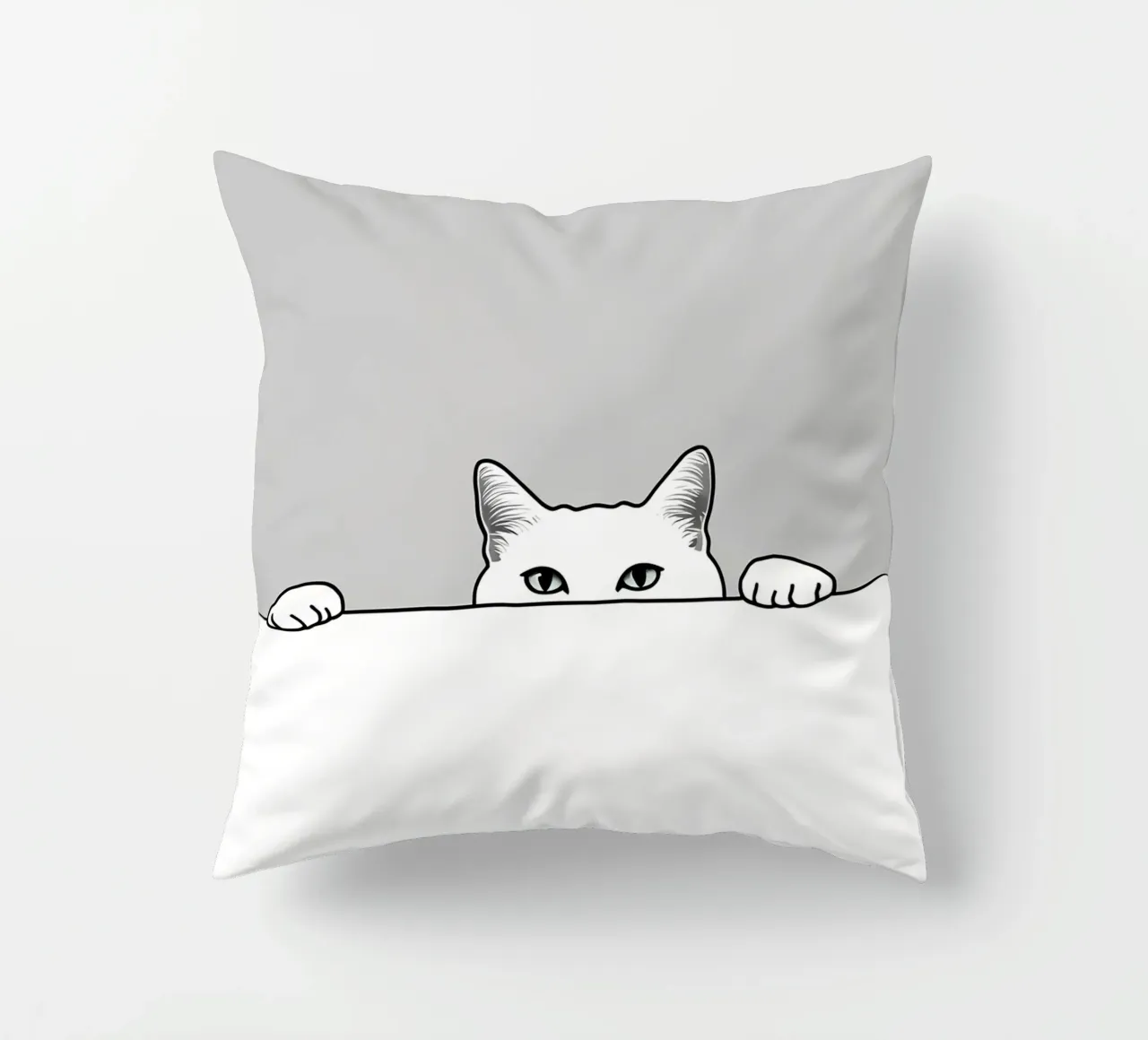 Minimalist Line Drawing of a Cat Peeking | Modern Abstract decorative cushion by Viv Line Art