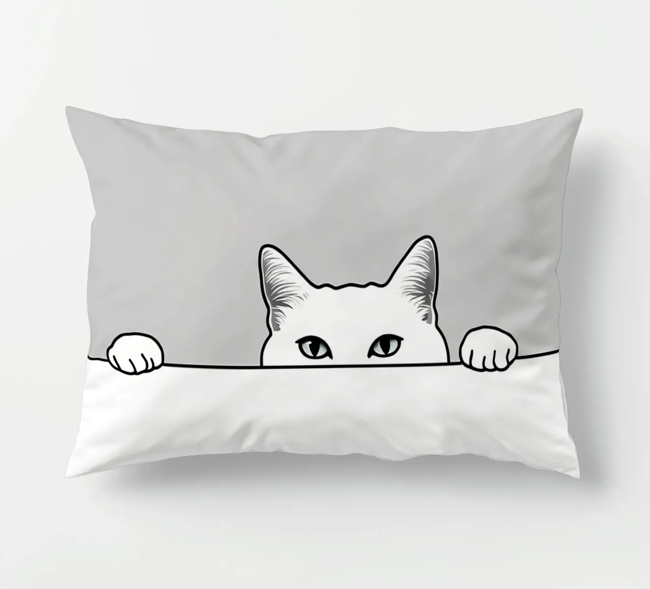 Minimalist Line Drawing of a Cat Peeking | Modern Abstract decorative cushion by Viv Line Art
