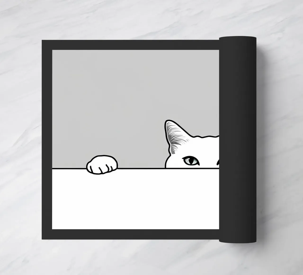 Minimalist Line Drawing of a Cat Peeking | Modern Abstract doormat by Viv Line Art
