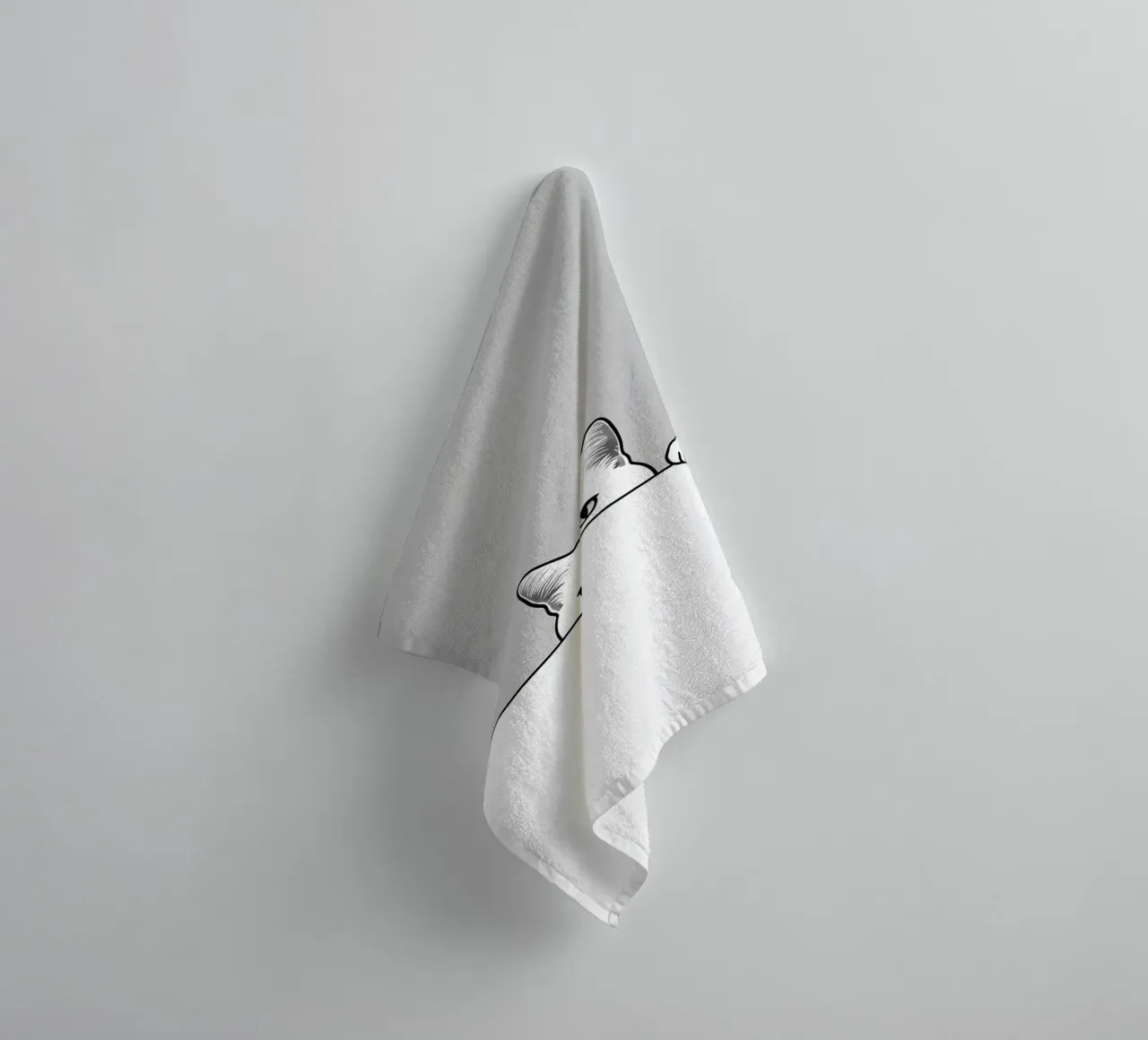 Minimalist Line Drawing of a Cat Peeking | Modern Abstract towel by Viv Line Art