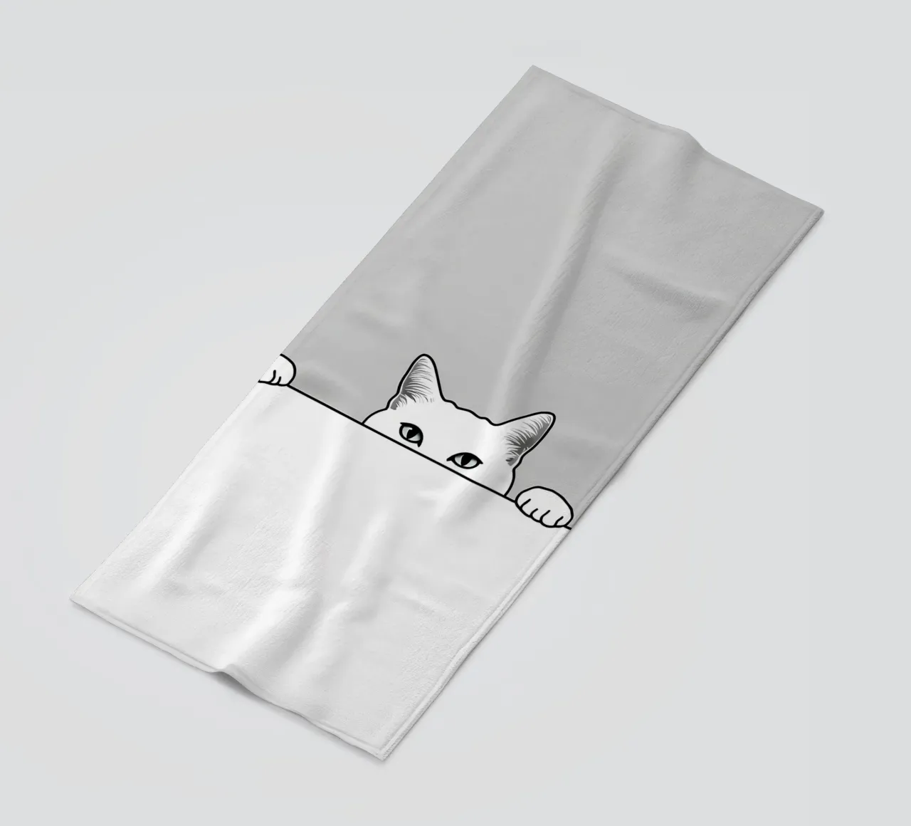 Minimalist Line Drawing of a Cat Peeking | Modern Abstract beach towel by Viv Line Art