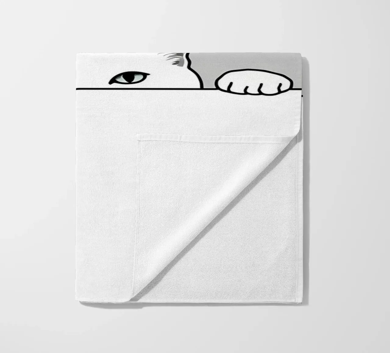 Minimalist Line Drawing of a Cat Peeking | Modern Abstract beach towel by Viv Line Art