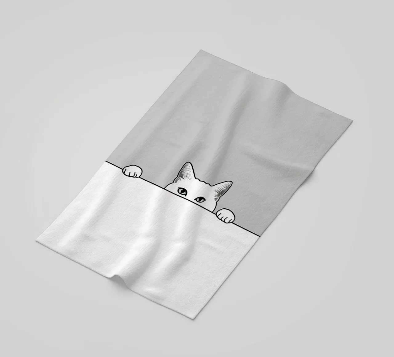 Minimalist Line Drawing of a Cat Peeking | Modern Abstract beach towel by Viv Line Art