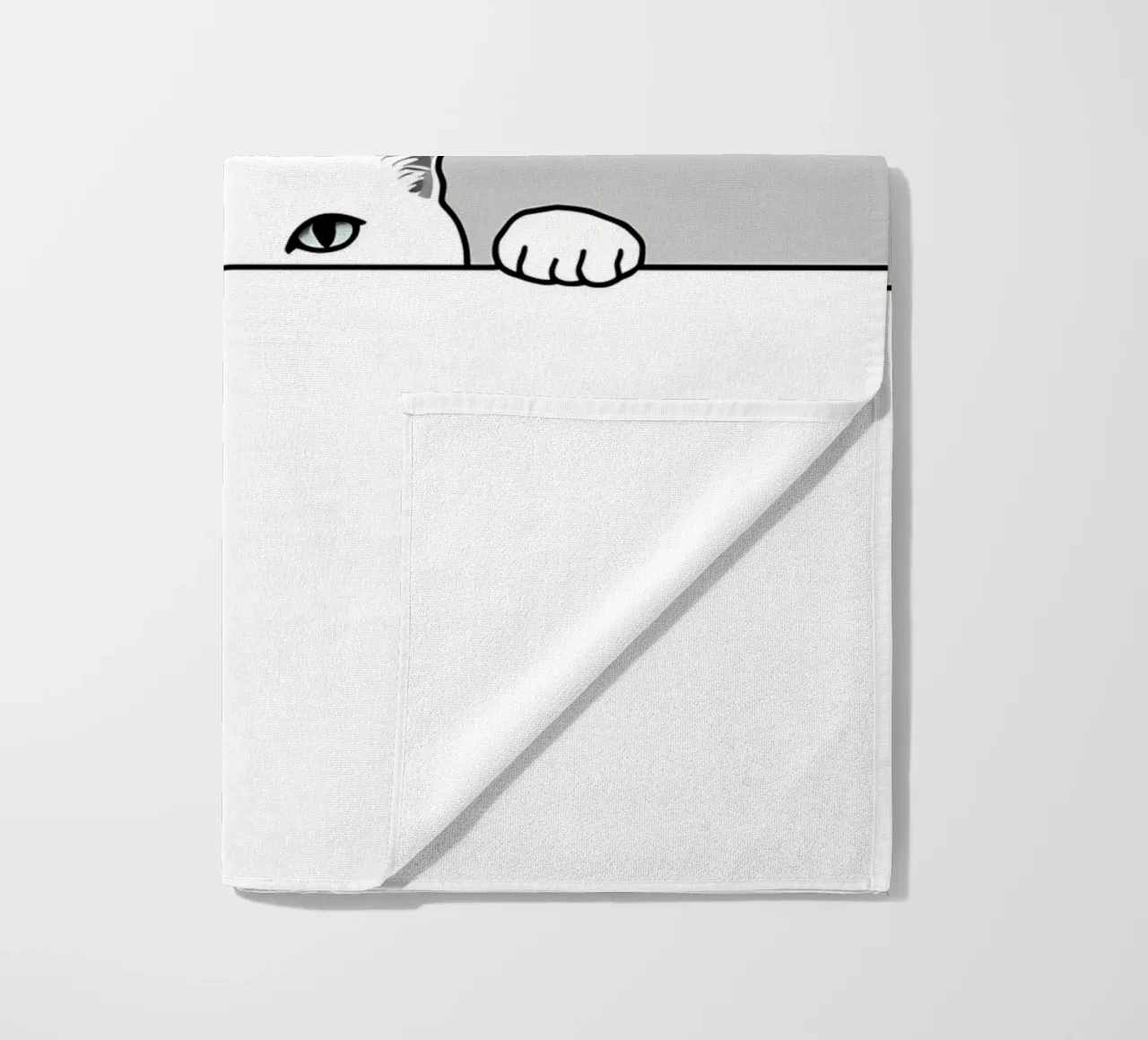 Minimalist Line Drawing of a Cat Peeking | Modern Abstract beach towel by Viv Line Art