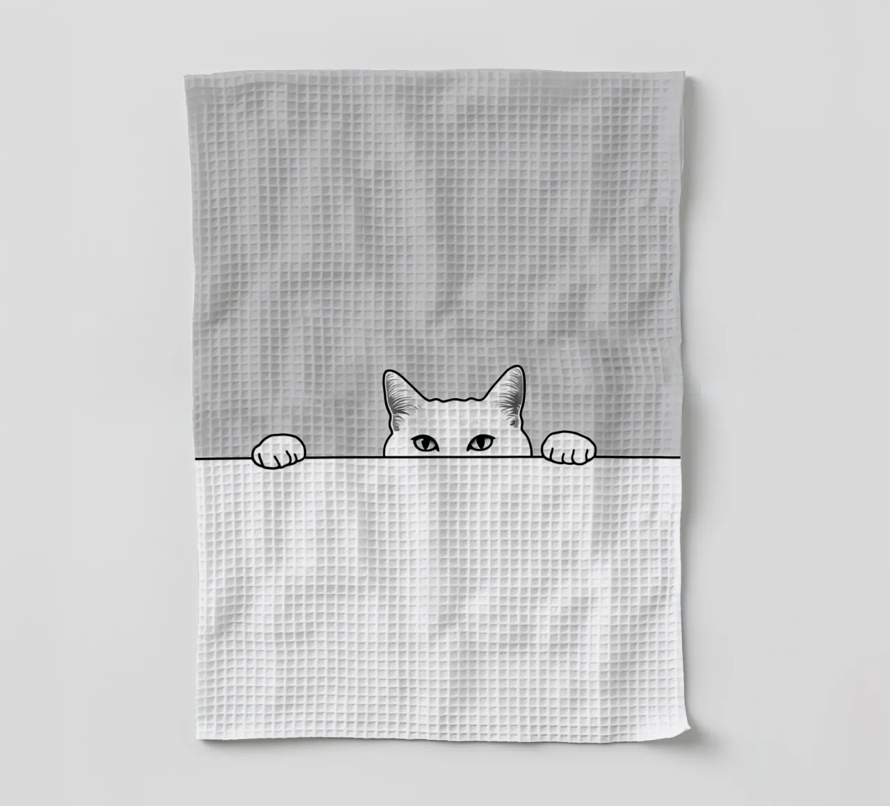 Disegno di linea minimalista di un gatto che fa capolino canovaccio da cucina da Viv Line Art