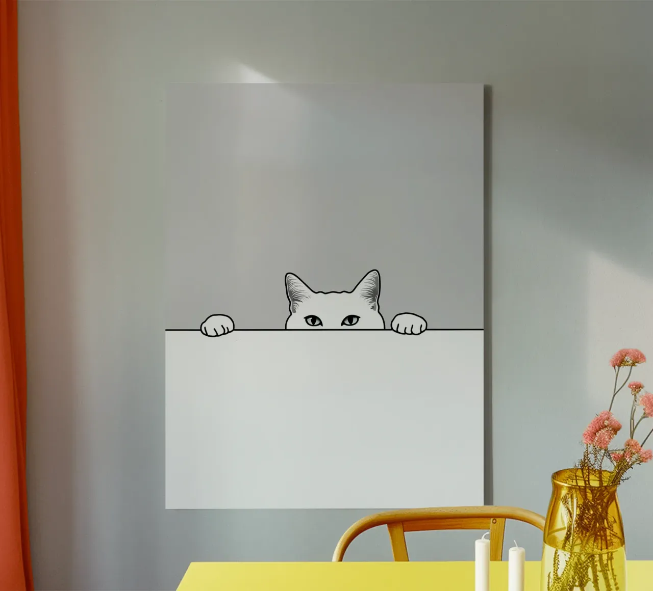 Minimalist Line Drawing of a Cat Peeking | Modern Abstract canvas by Viv Line Art