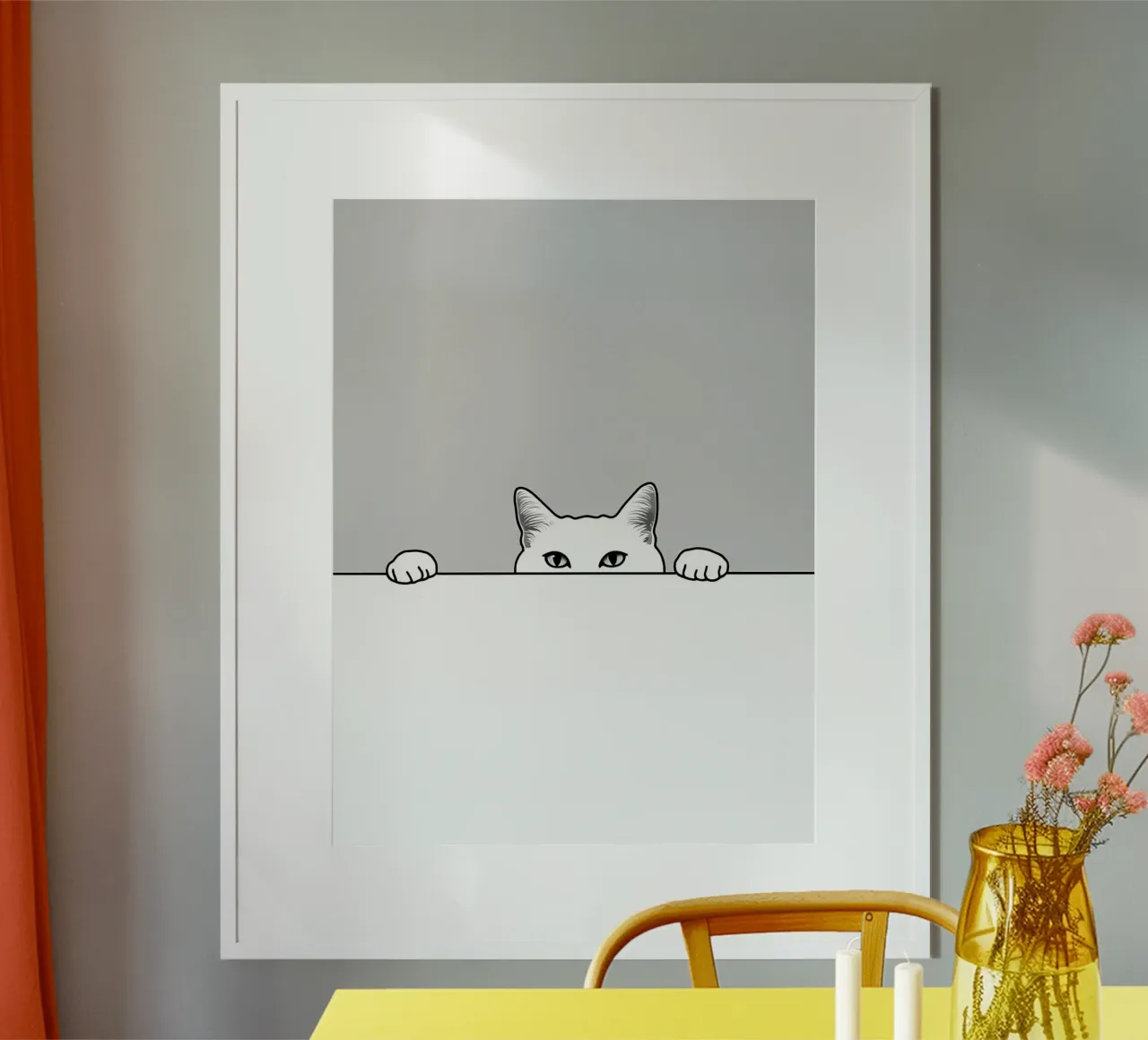 Dessin au trait minimaliste d'un chat qui regarde dans le vide - Abstrait moderne poster de Viv Line Art