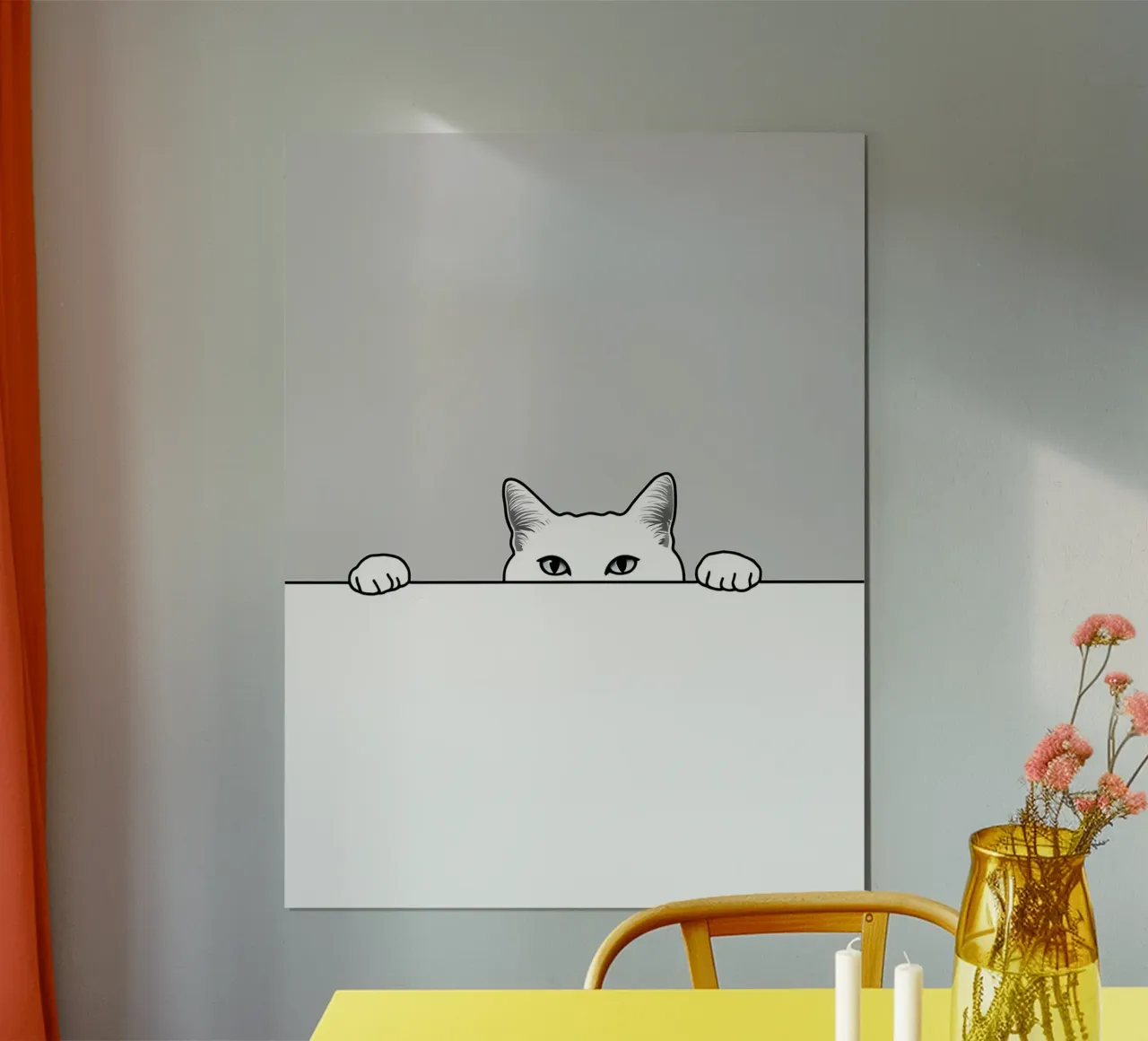 Dessin au trait minimaliste d'un chat qui regarde dans le vide - Abstrait moderne poster de Viv Line Art