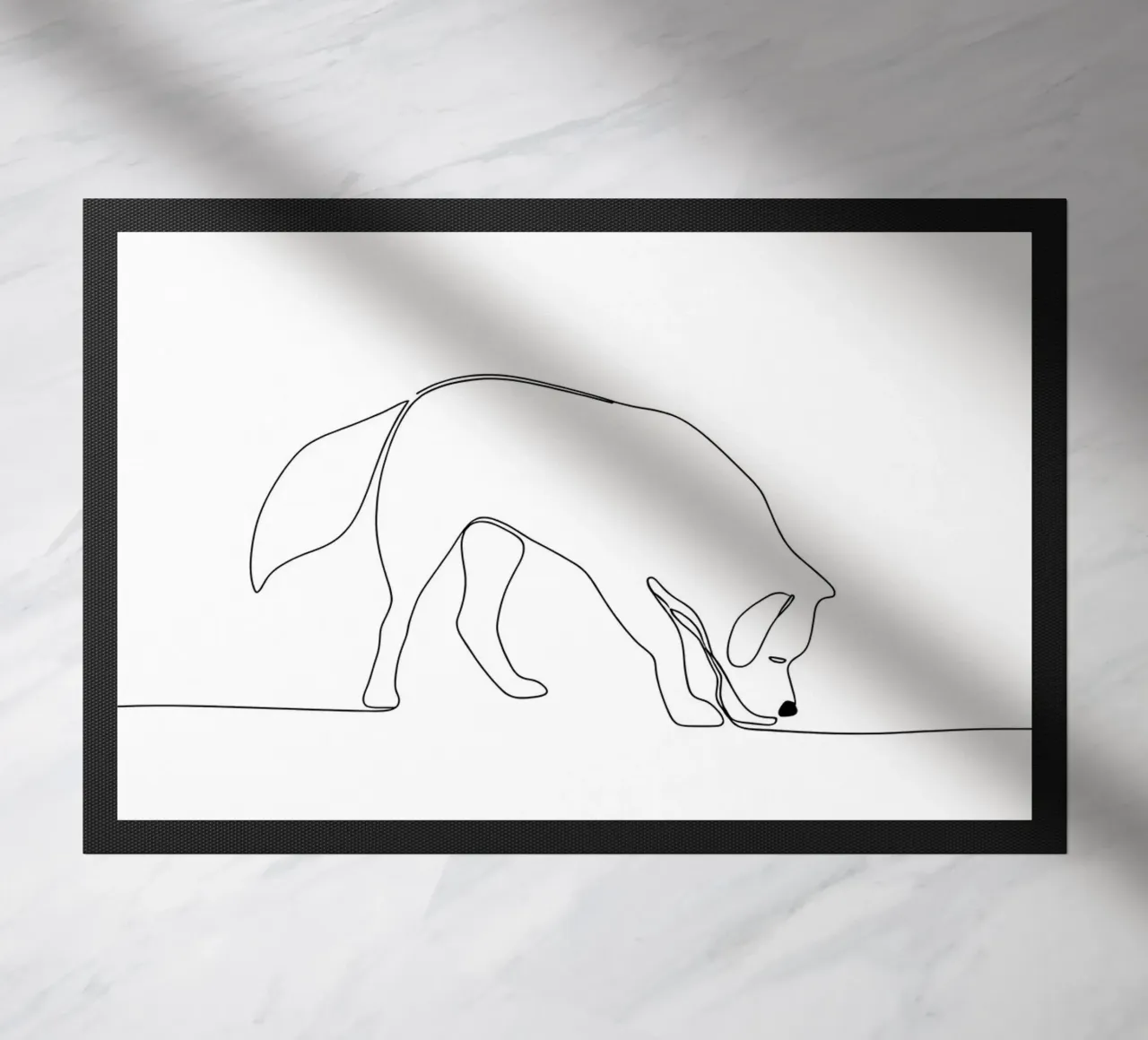 Minimalist Line Drawing of a Dog Sniffing | Modern Abstract doormat by Viv Line Art