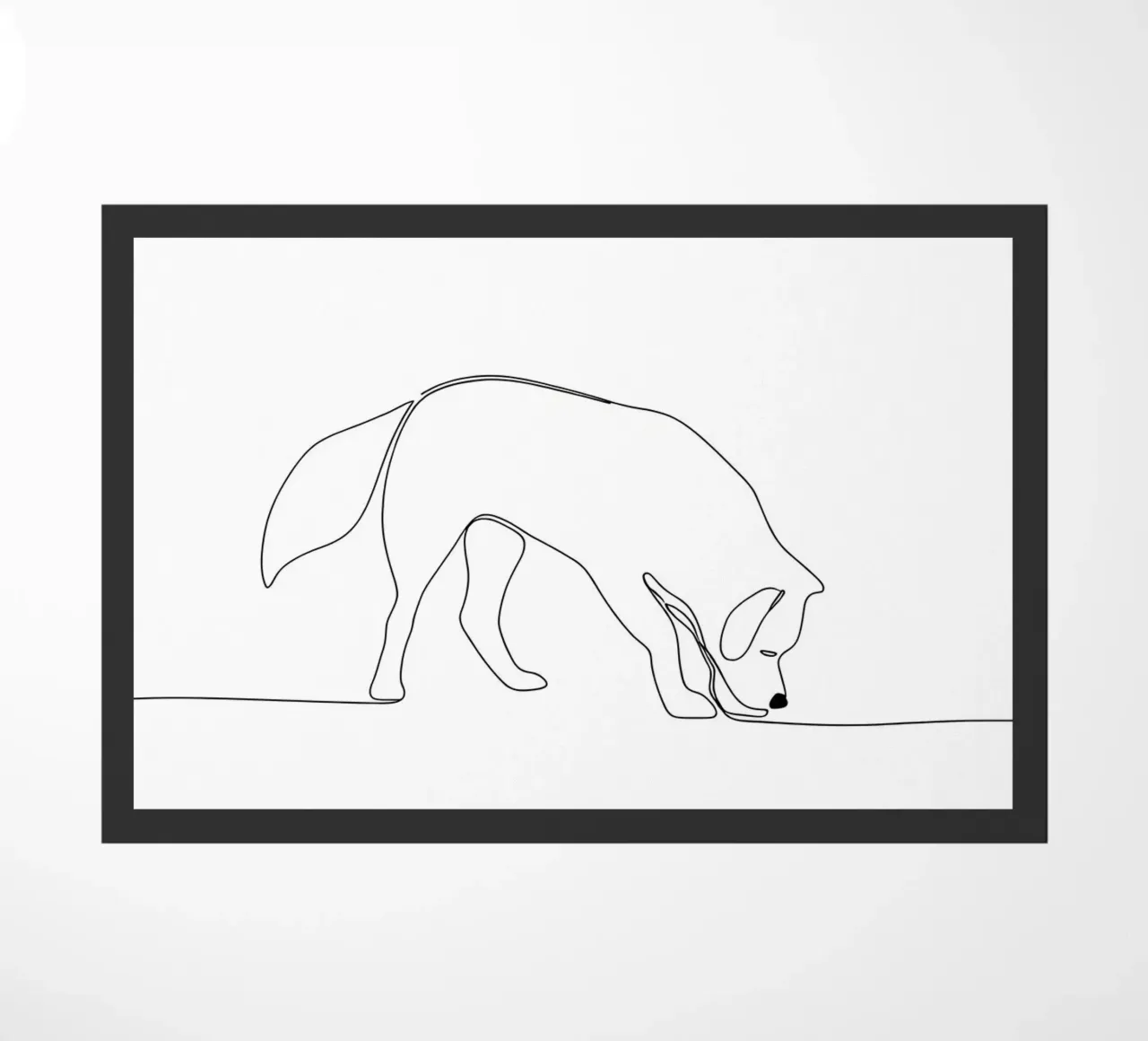 Minimalist Line Drawing of a Dog Sniffing | Modern Abstract doormat by Viv Line Art