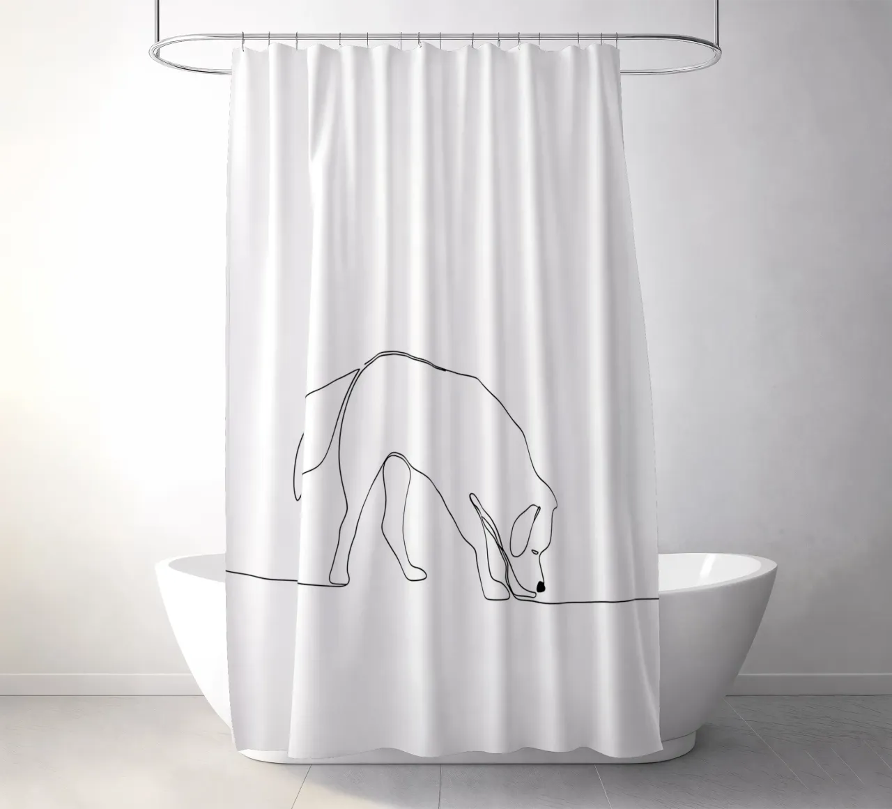 Minimalist Line Drawing of a Dog Sniffing | Modern Abstract shower curtain by Viv Line Art