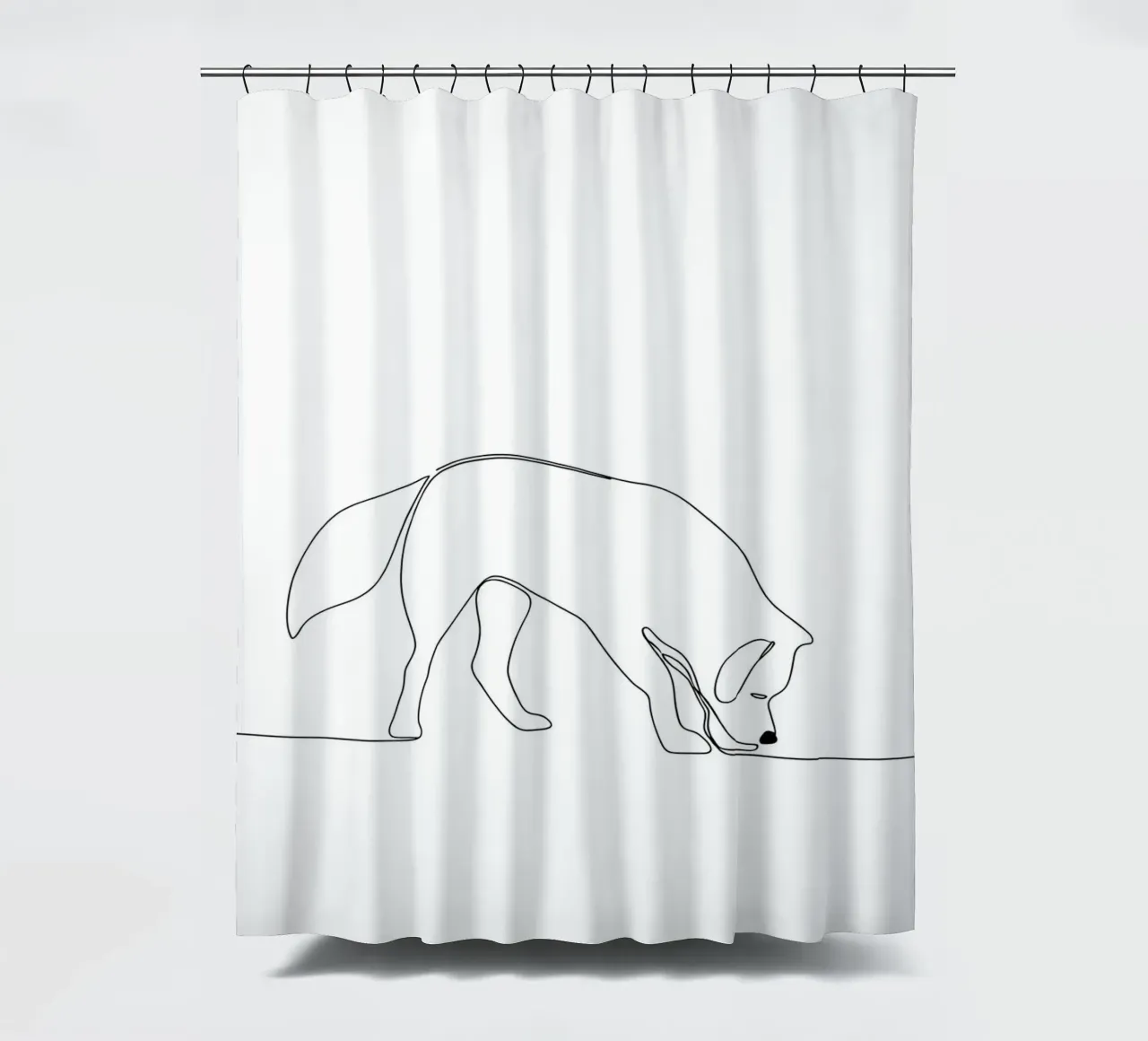 Minimalist Line Drawing of a Dog Sniffing | Modern Abstract shower curtain by Viv Line Art