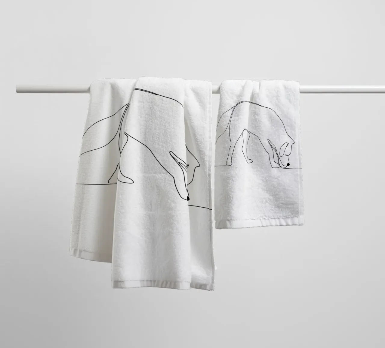 Minimalist Line Drawing of a Dog Sniffing | Modern Abstract towel by Viv Line Art