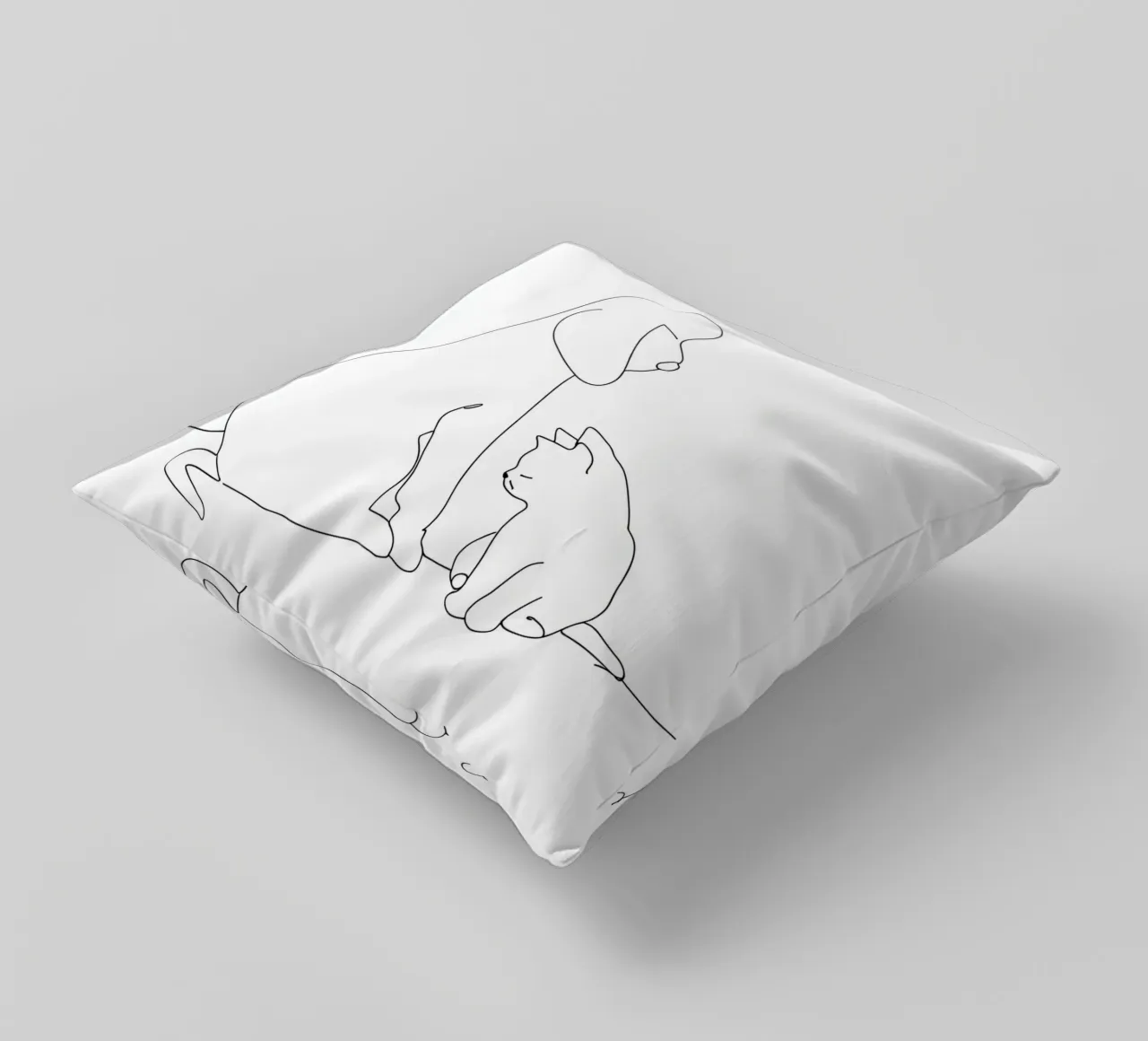 Disegno lineare minimalista di un cane e un gatto seduti insieme cuscino da Viv Line Art