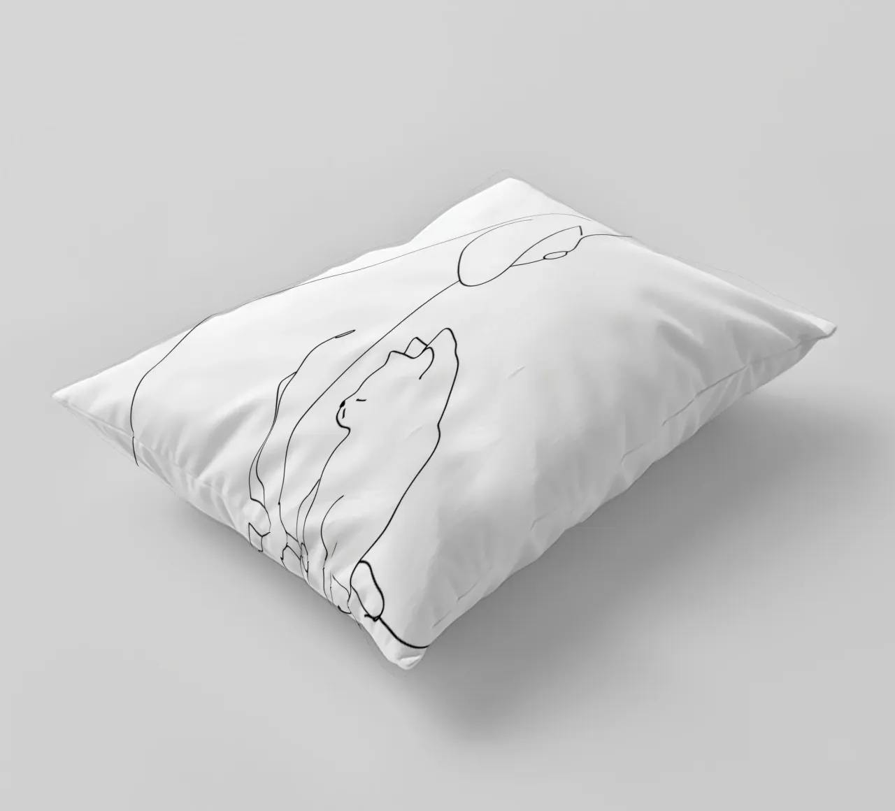Disegno lineare minimalista di un cane e un gatto seduti insieme cuscino da Viv Line Art