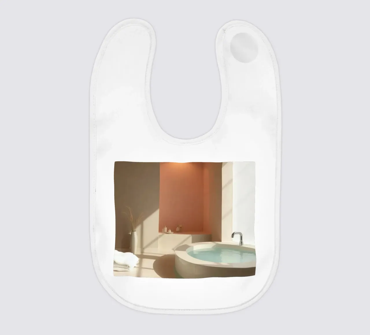 Luxurious bathroom with modern design featuring a large soak baby bib by DesignDoodle